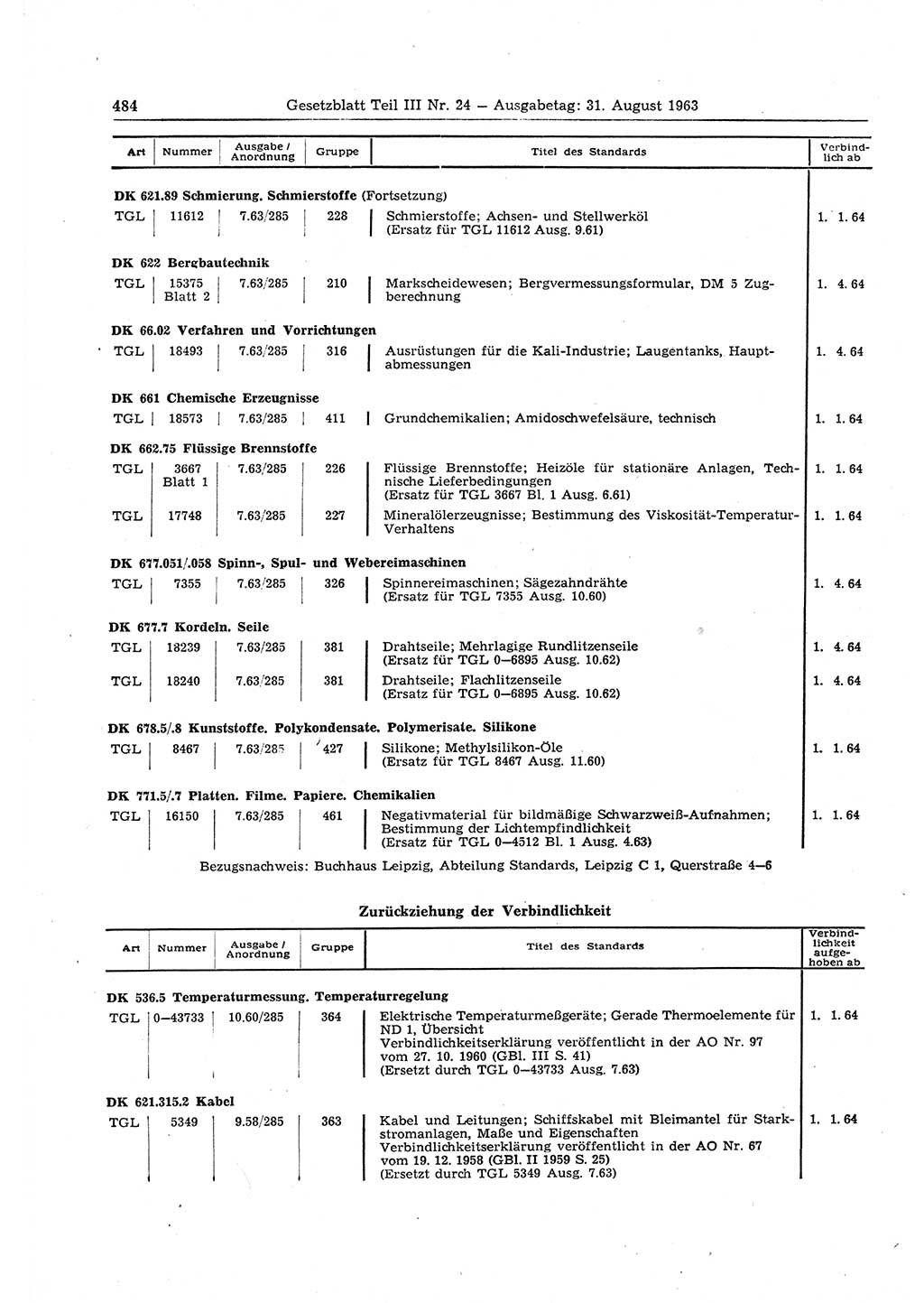 Gesetzblatt (GBl.) der Deutschen Demokratischen Republik (DDR) Teil ⅠⅠⅠ 1963, Seite 484 (GBl. DDR ⅠⅠⅠ 1963, S. 484)