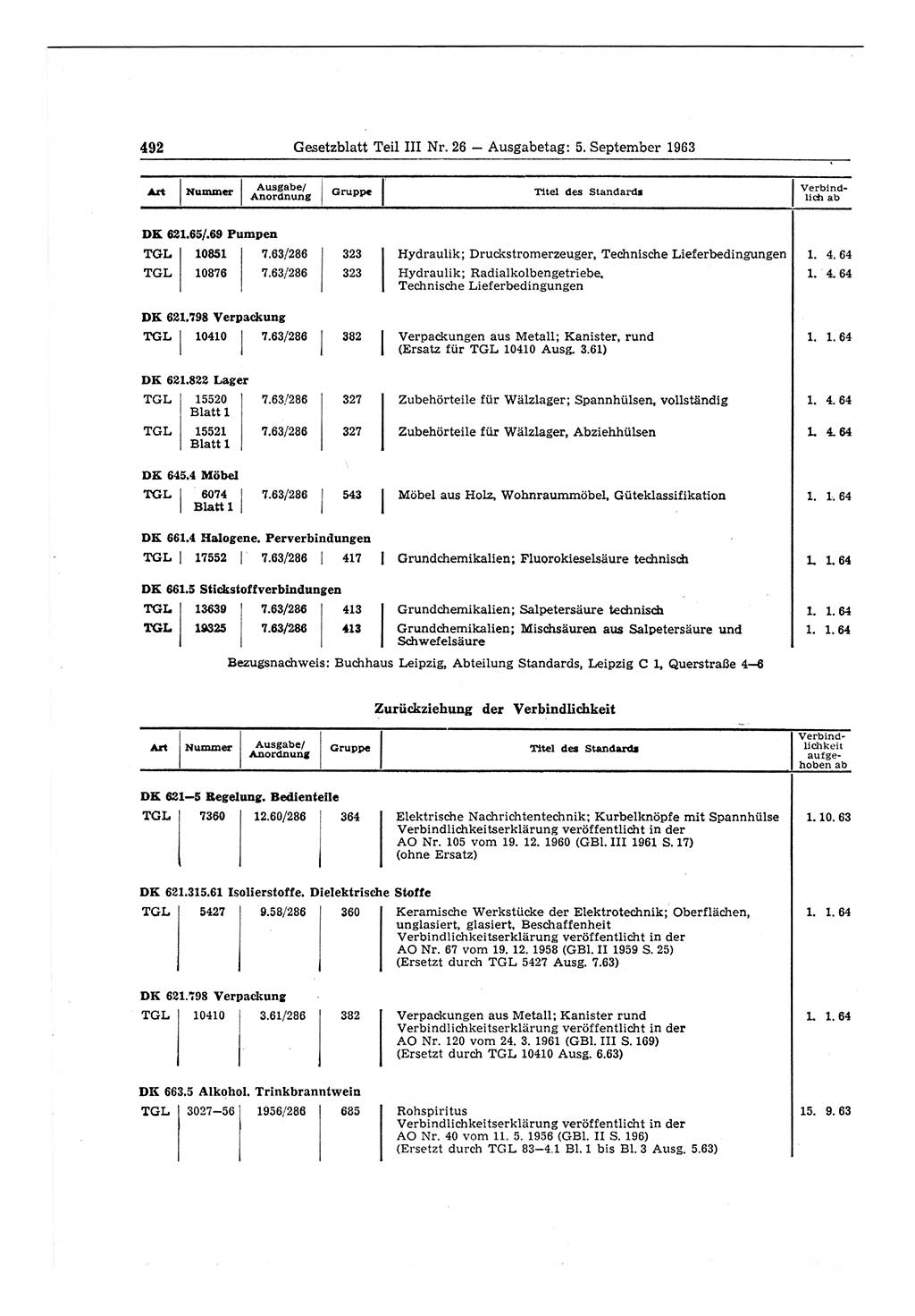 Gesetzblatt (GBl.) der Deutschen Demokratischen Republik (DDR) Teil ⅠⅠⅠ 1963, Seite 492 (GBl. DDR ⅠⅠⅠ 1963, S. 492)