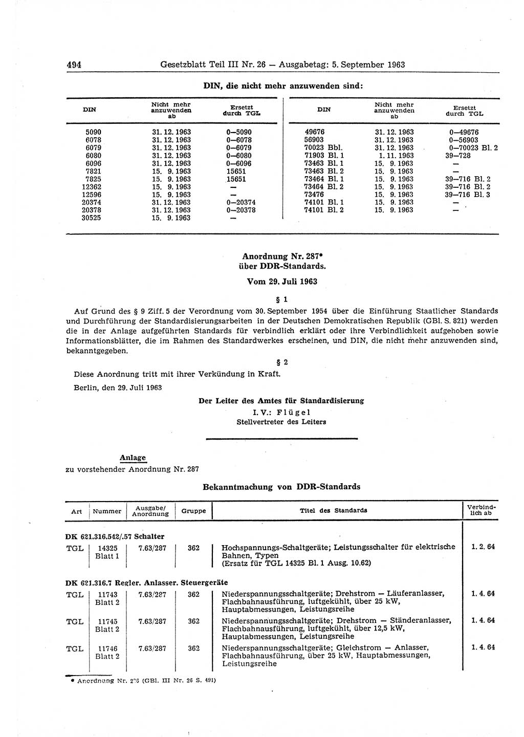 Gesetzblatt (GBl.) der Deutschen Demokratischen Republik (DDR) Teil ⅠⅠⅠ 1963, Seite 494 (GBl. DDR ⅠⅠⅠ 1963, S. 494)