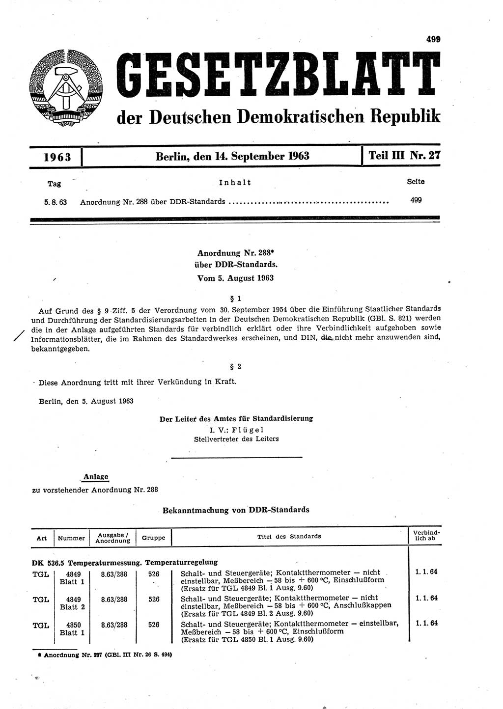 Gesetzblatt (GBl.) der Deutschen Demokratischen Republik (DDR) Teil ⅠⅠⅠ 1963, Seite 499 (GBl. DDR ⅠⅠⅠ 1963, S. 499)