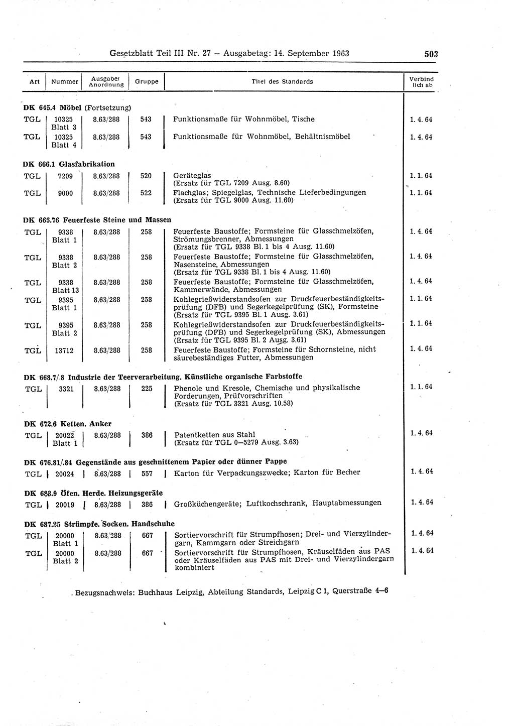 Gesetzblatt (GBl.) der Deutschen Demokratischen Republik (DDR) Teil ⅠⅠⅠ 1963, Seite 503 (GBl. DDR ⅠⅠⅠ 1963, S. 503)