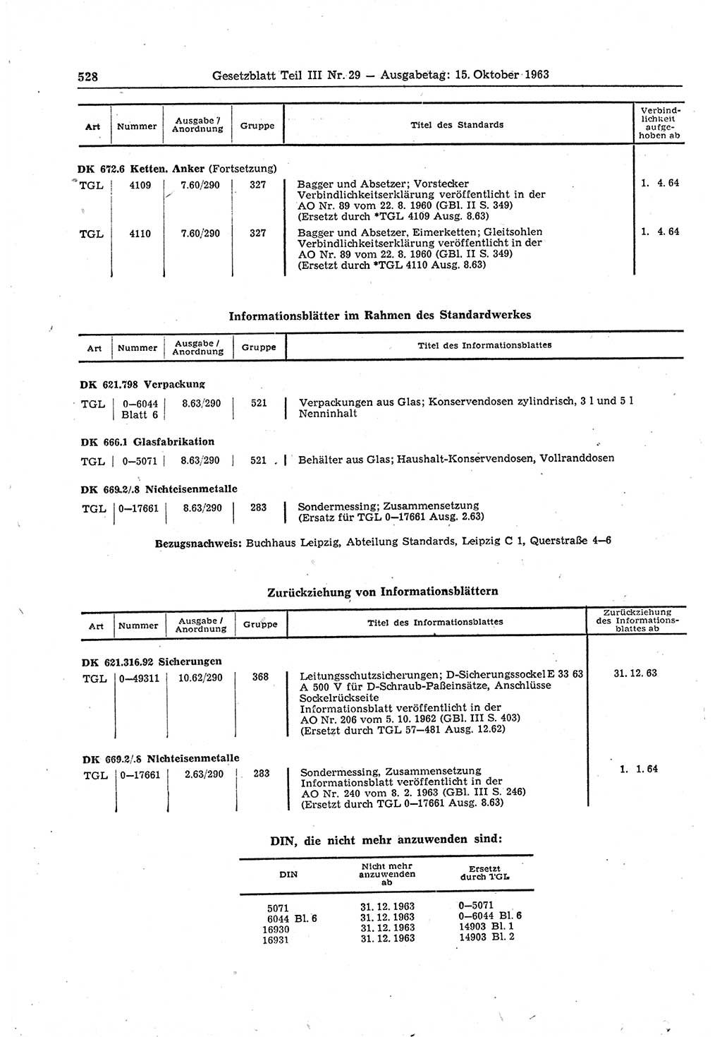 Gesetzblatt (GBl.) der Deutschen Demokratischen Republik (DDR) Teil ⅠⅠⅠ 1963, Seite 528 (GBl. DDR ⅠⅠⅠ 1963, S. 528)