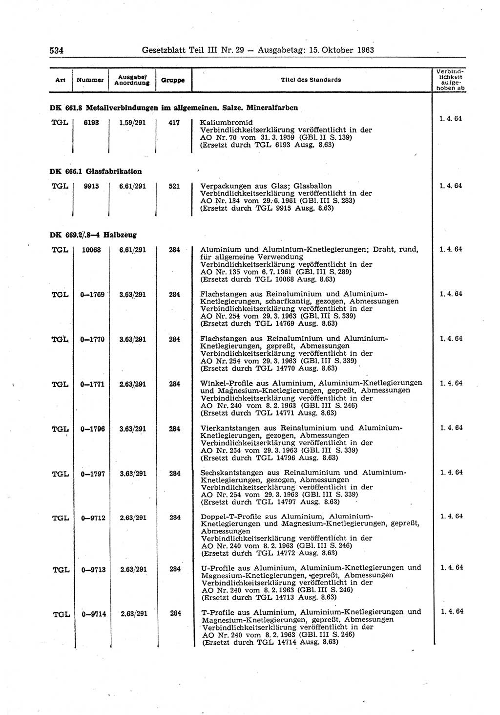 Gesetzblatt (GBl.) der Deutschen Demokratischen Republik (DDR) Teil ⅠⅠⅠ 1963, Seite 534 (GBl. DDR ⅠⅠⅠ 1963, S. 534)