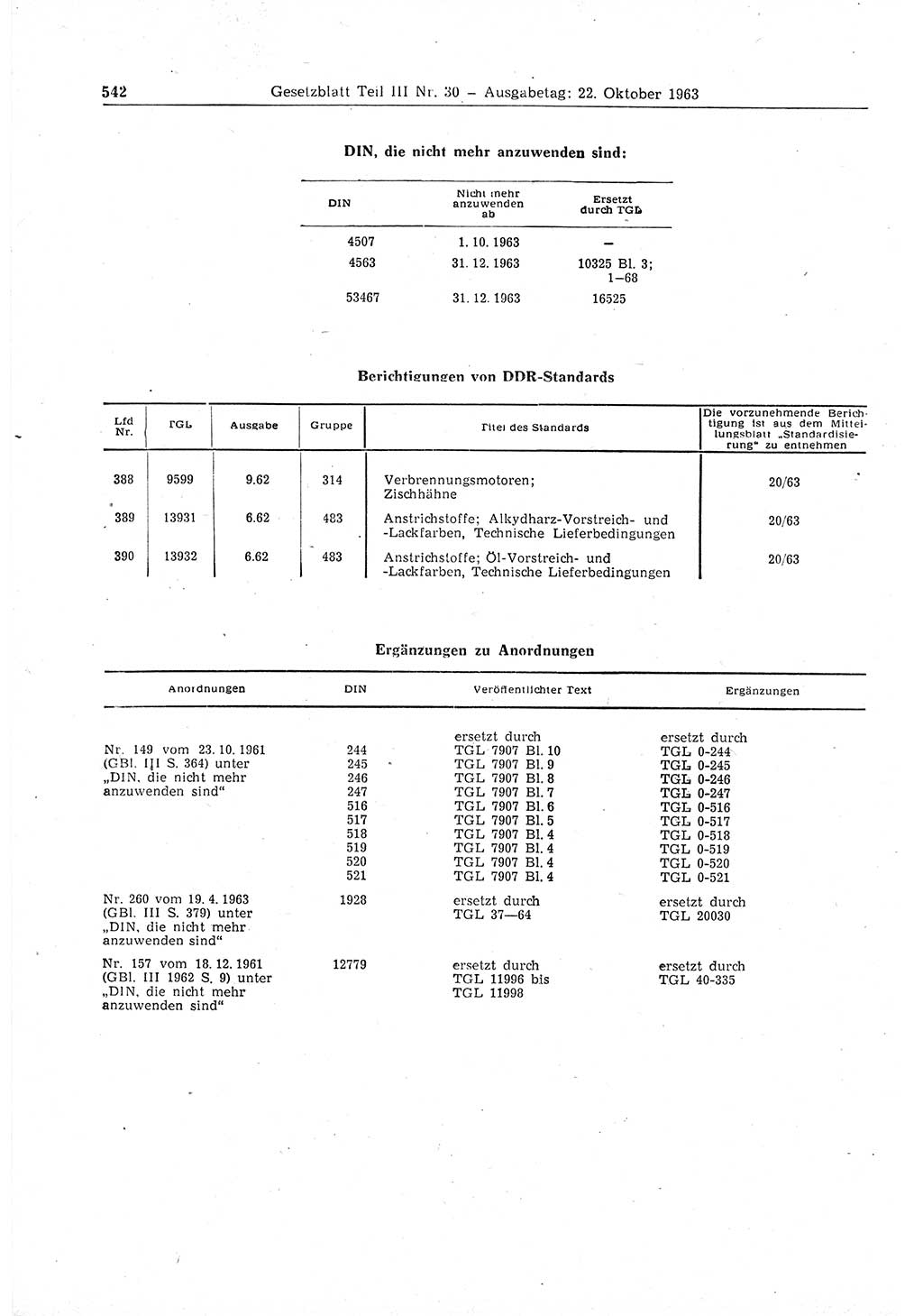 Gesetzblatt (GBl.) der Deutschen Demokratischen Republik (DDR) Teil ⅠⅠⅠ 1963, Seite 542 (GBl. DDR ⅠⅠⅠ 1963, S. 542)