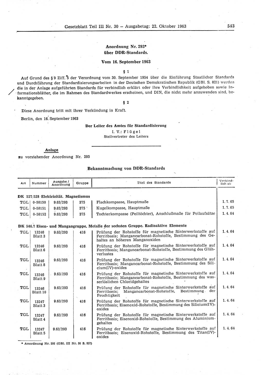 Gesetzblatt (GBl.) der Deutschen Demokratischen Republik (DDR) Teil ⅠⅠⅠ 1963, Seite 543 (GBl. DDR ⅠⅠⅠ 1963, S. 543)
