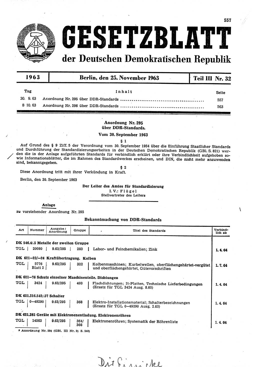 Gesetzblatt (GBl.) der Deutschen Demokratischen Republik (DDR) Teil ⅠⅠⅠ 1963, Seite 557 (GBl. DDR ⅠⅠⅠ 1963, S. 557)