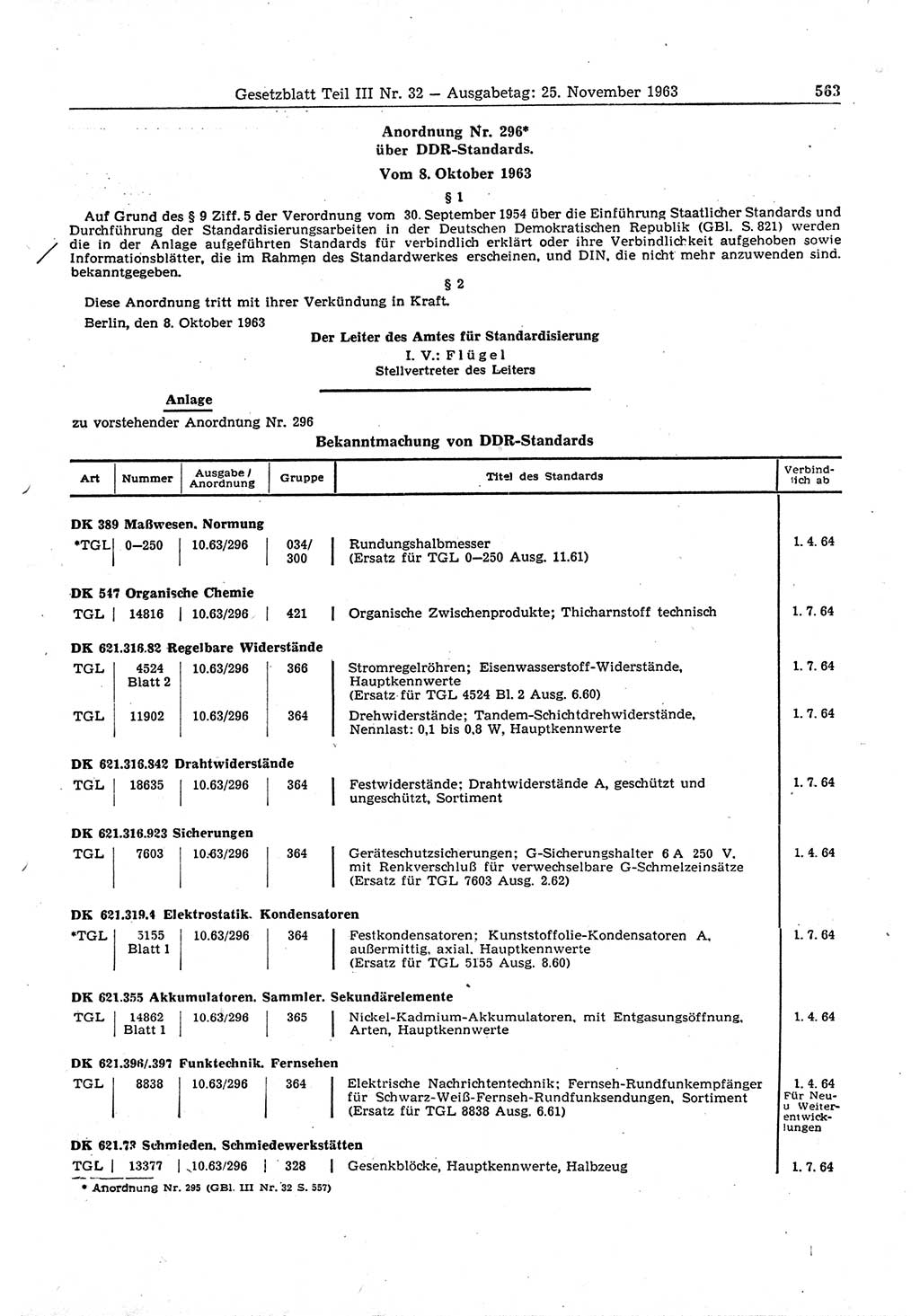 Gesetzblatt (GBl.) der Deutschen Demokratischen Republik (DDR) Teil ⅠⅠⅠ 1963, Seite 563 (GBl. DDR ⅠⅠⅠ 1963, S. 563)