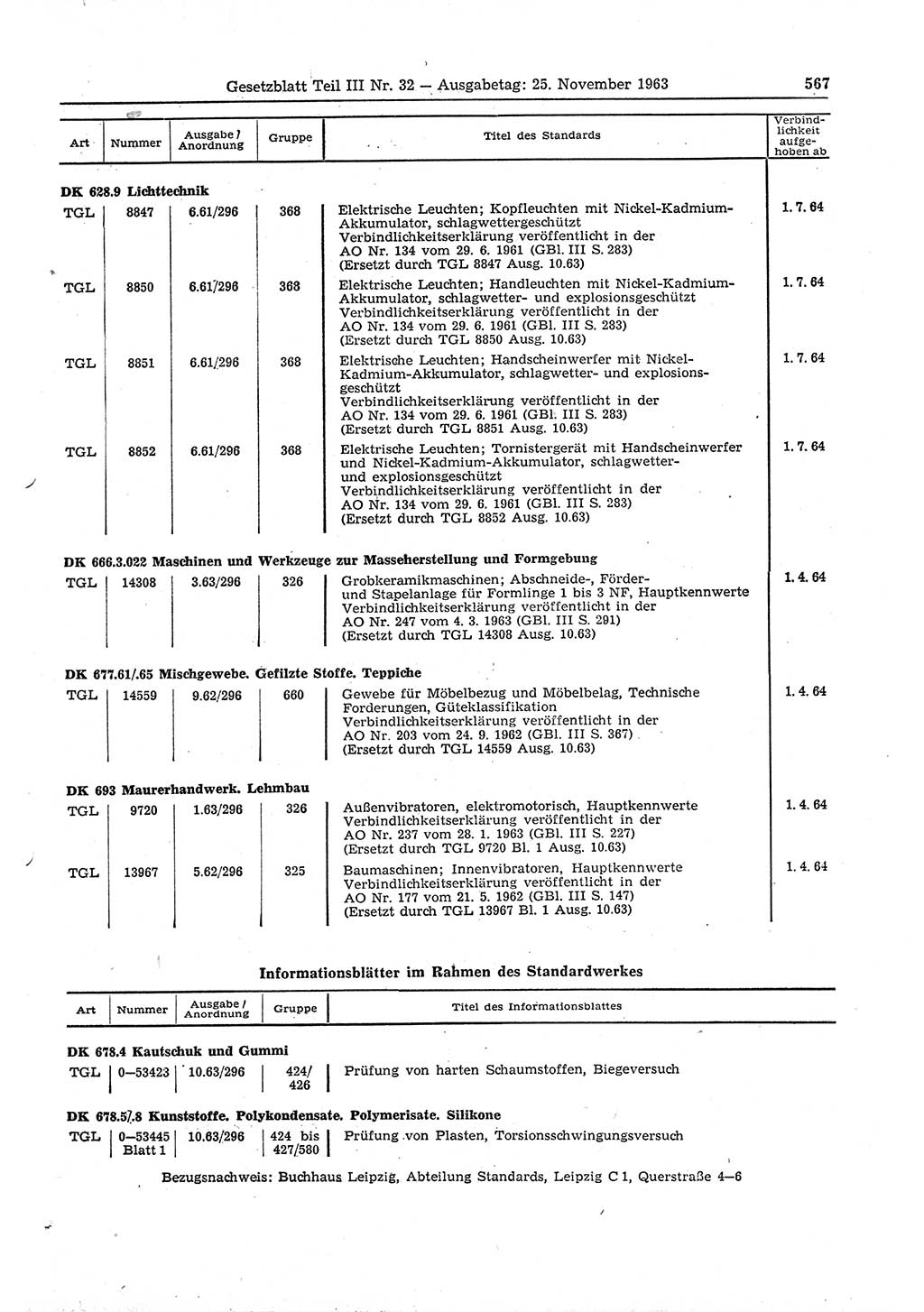 Gesetzblatt (GBl.) der Deutschen Demokratischen Republik (DDR) Teil ⅠⅠⅠ 1963, Seite 567 (GBl. DDR ⅠⅠⅠ 1963, S. 567)