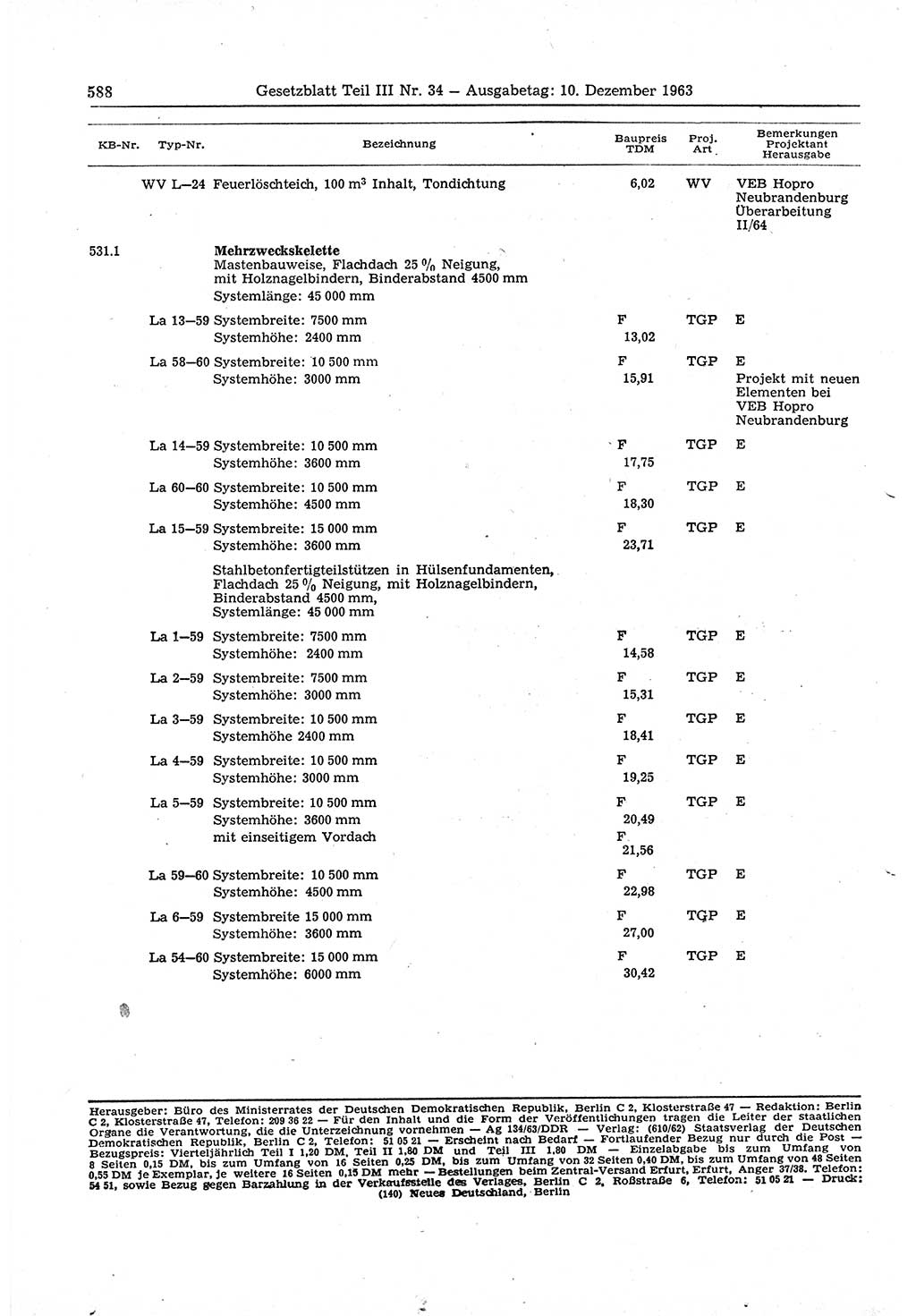 Gesetzblatt (GBl.) der Deutschen Demokratischen Republik (DDR) Teil ⅠⅠⅠ 1963, Seite 588 (GBl. DDR ⅠⅠⅠ 1963, S. 588)