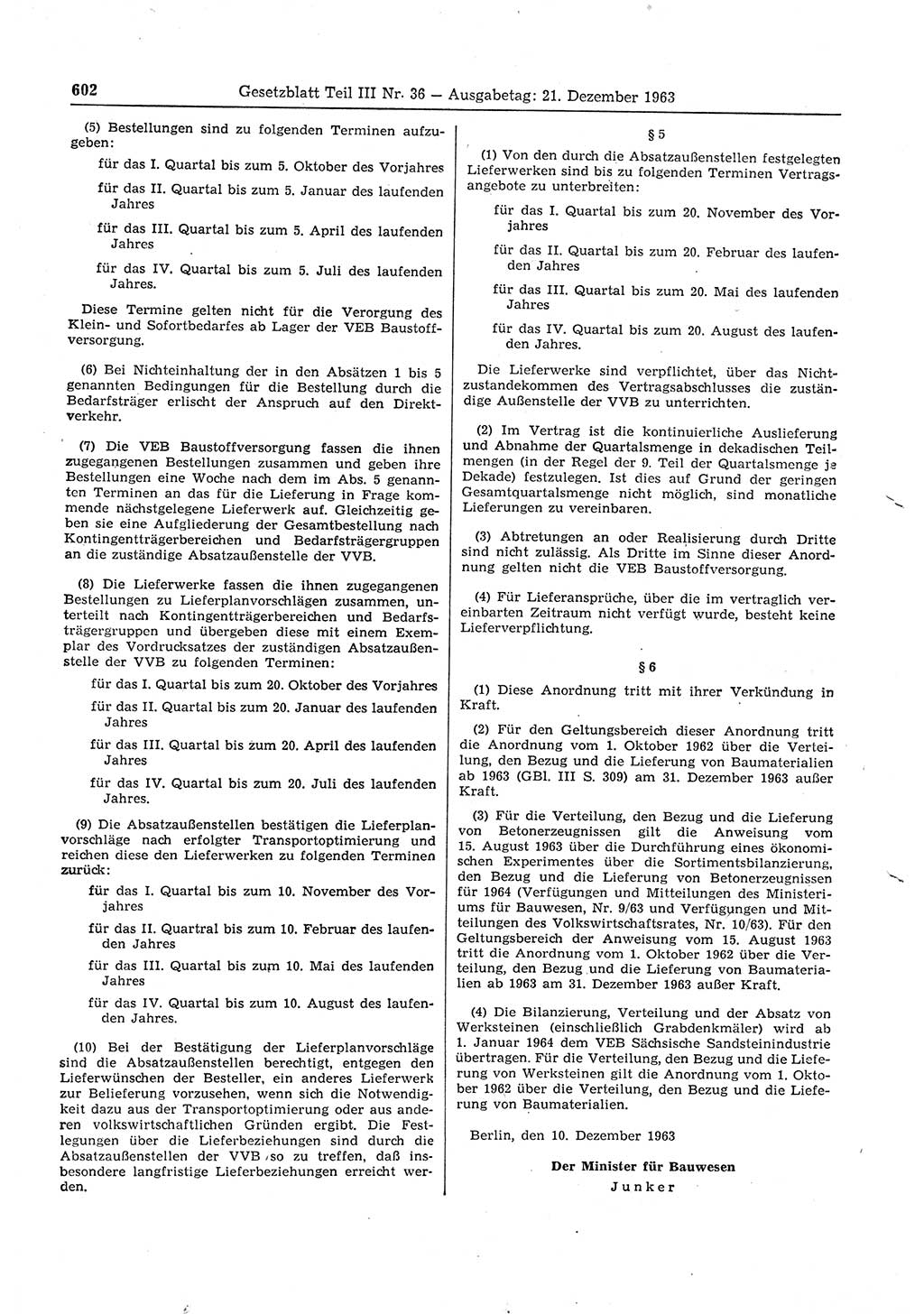 Gesetzblatt (GBl.) der Deutschen Demokratischen Republik (DDR) Teil ⅠⅠⅠ 1963, Seite 602 (GBl. DDR ⅠⅠⅠ 1963, S. 602)