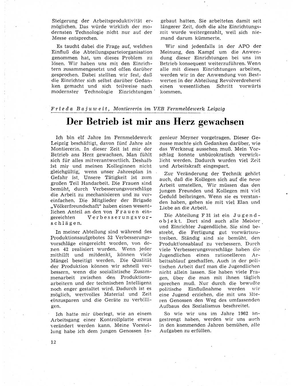 Neuer Weg (NW), Organ des Zentralkomitees (ZK) der SED (Sozialistische Einheitspartei Deutschlands) für Fragen des Parteilebens, 18. Jahrgang [Deutsche Demokratische Republik (DDR)] 1963, Seite 12 (NW ZK SED DDR 1963, S. 12)