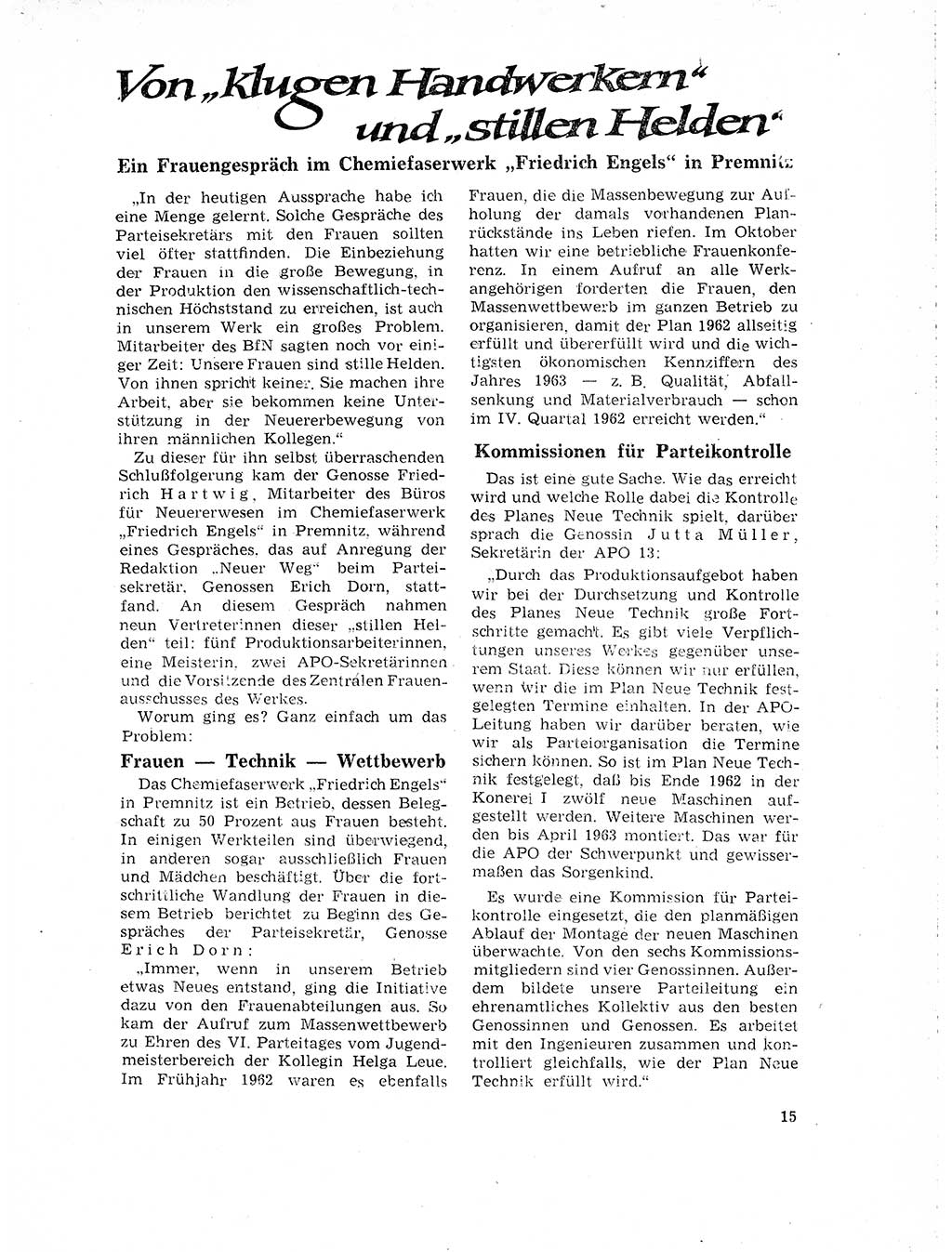 Neuer Weg (NW), Organ des Zentralkomitees (ZK) der SED (Sozialistische Einheitspartei Deutschlands) für Fragen des Parteilebens, 18. Jahrgang [Deutsche Demokratische Republik (DDR)] 1963, Seite 15 (NW ZK SED DDR 1963, S. 15)