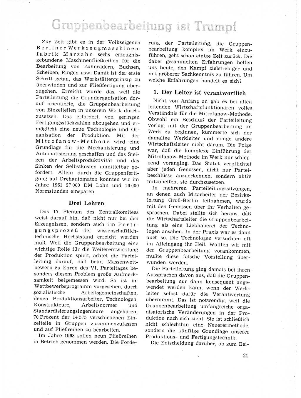Neuer Weg (NW), Organ des Zentralkomitees (ZK) der SED (Sozialistische Einheitspartei Deutschlands) für Fragen des Parteilebens, 18. Jahrgang [Deutsche Demokratische Republik (DDR)] 1963, Seite 21 (NW ZK SED DDR 1963, S. 21)