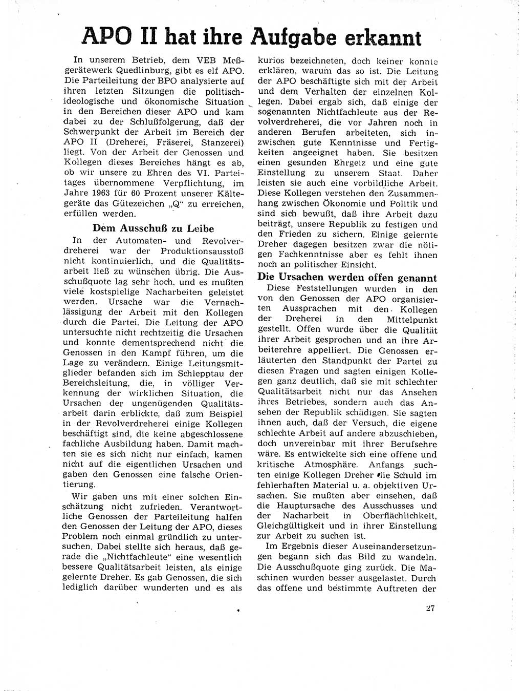 Neuer Weg (NW), Organ des Zentralkomitees (ZK) der SED (Sozialistische Einheitspartei Deutschlands) für Fragen des Parteilebens, 18. Jahrgang [Deutsche Demokratische Republik (DDR)] 1963, Seite 27 (NW ZK SED DDR 1963, S. 27)