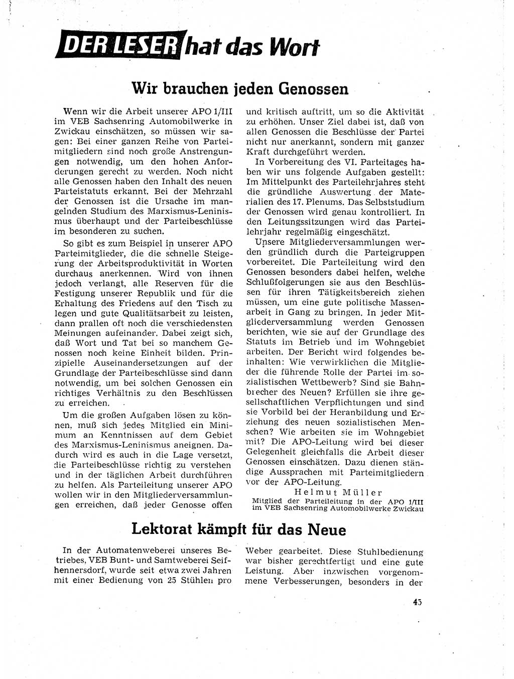 Neuer Weg (NW), Organ des Zentralkomitees (ZK) der SED (Sozialistische Einheitspartei Deutschlands) für Fragen des Parteilebens, 18. Jahrgang [Deutsche Demokratische Republik (DDR)] 1963, Seite 45 (NW ZK SED DDR 1963, S. 45)