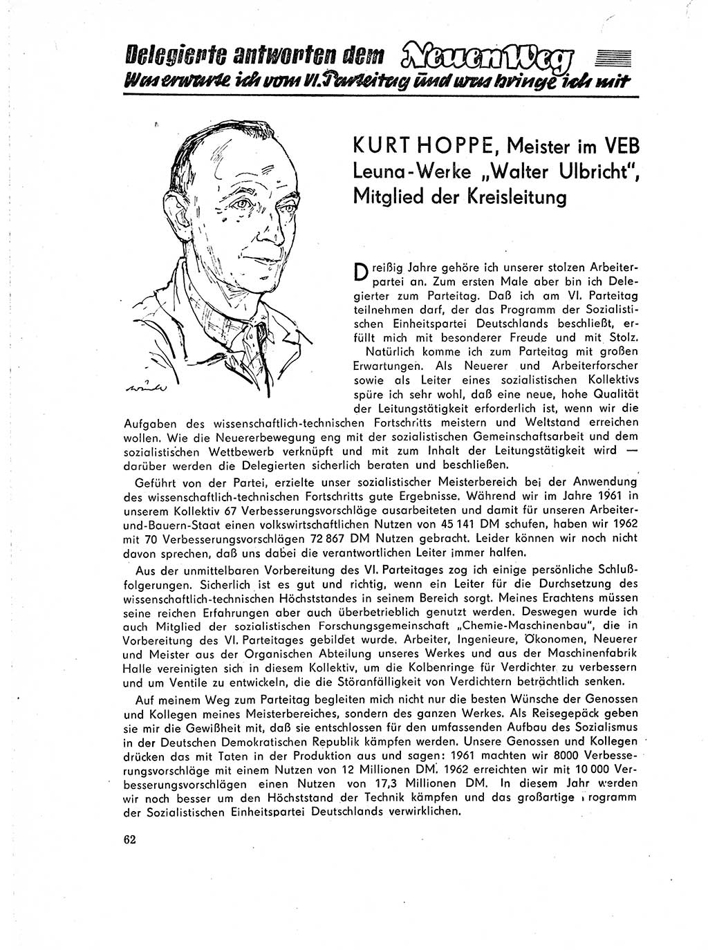 Neuer Weg (NW), Organ des Zentralkomitees (ZK) der SED (Sozialistische Einheitspartei Deutschlands) für Fragen des Parteilebens, 18. Jahrgang [Deutsche Demokratische Republik (DDR)] 1963, Seite 62 (NW ZK SED DDR 1963, S. 62)