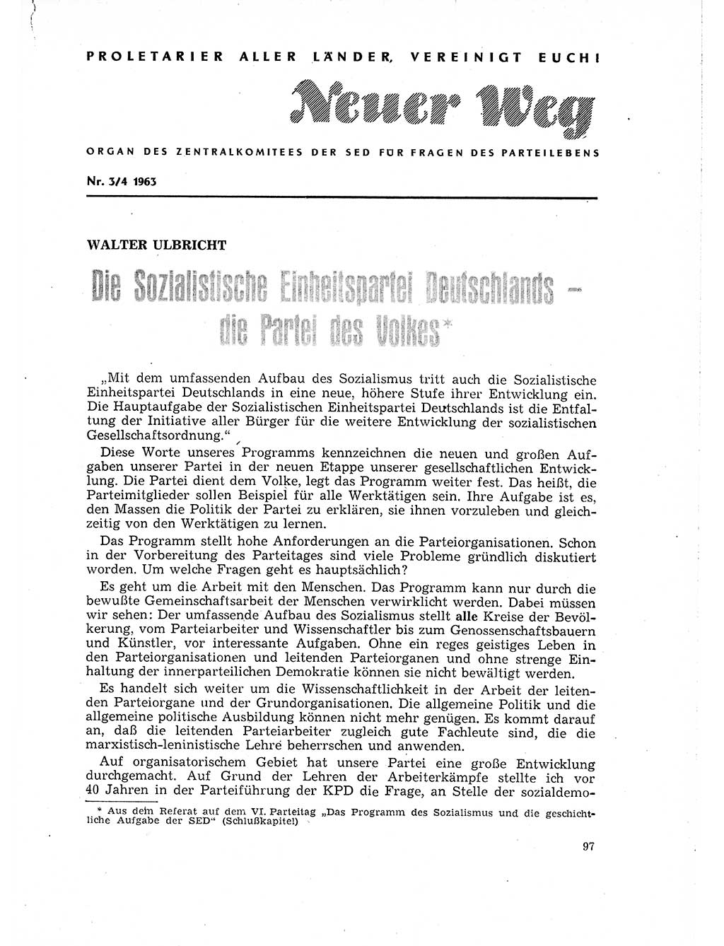 Neuer Weg (NW), Organ des Zentralkomitees (ZK) der SED (Sozialistische Einheitspartei Deutschlands) für Fragen des Parteilebens, 18. Jahrgang [Deutsche Demokratische Republik (DDR)] 1963, Seite 97 (NW ZK SED DDR 1963, S. 97)