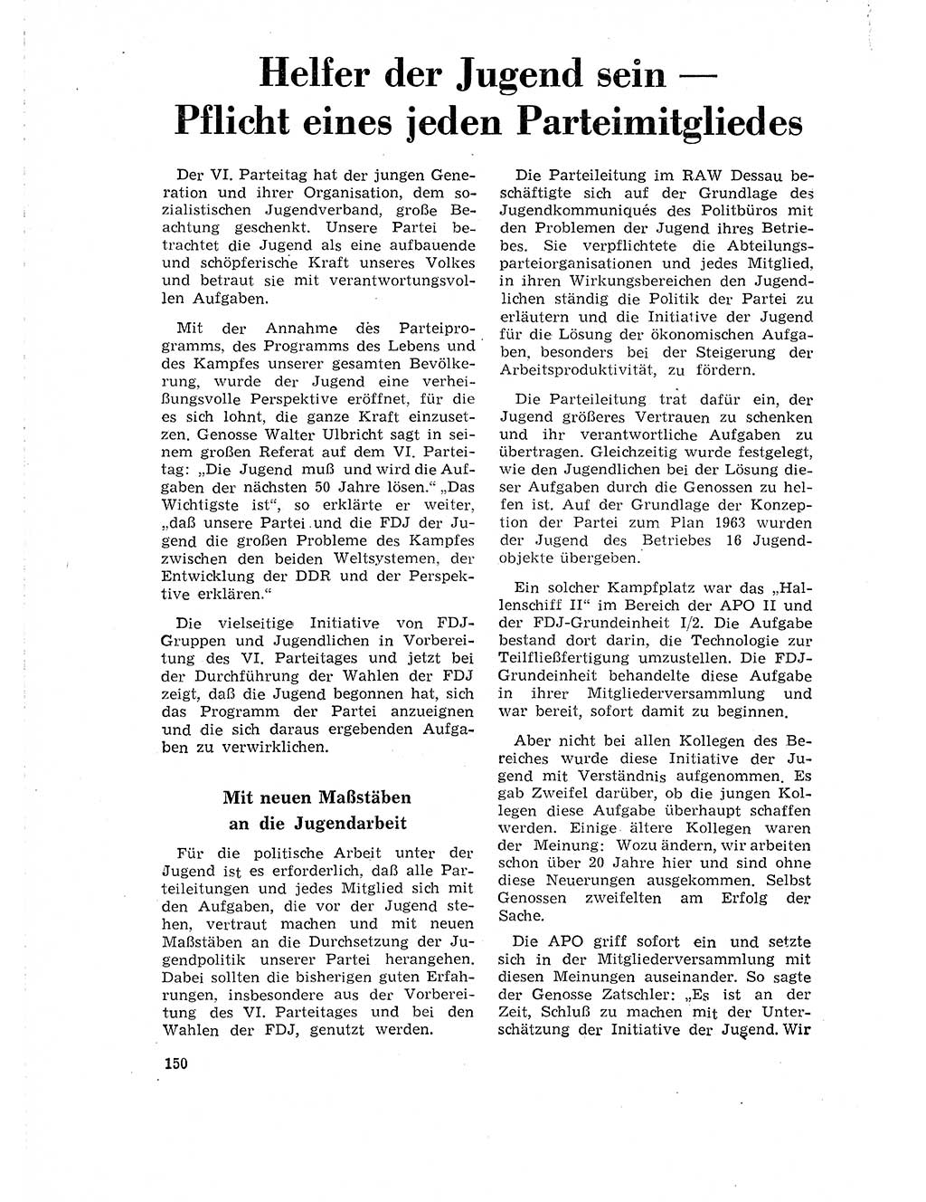 Neuer Weg (NW), Organ des Zentralkomitees (ZK) der SED (Sozialistische Einheitspartei Deutschlands) für Fragen des Parteilebens, 18. Jahrgang [Deutsche Demokratische Republik (DDR)] 1963, Seite 150 (NW ZK SED DDR 1963, S. 150)