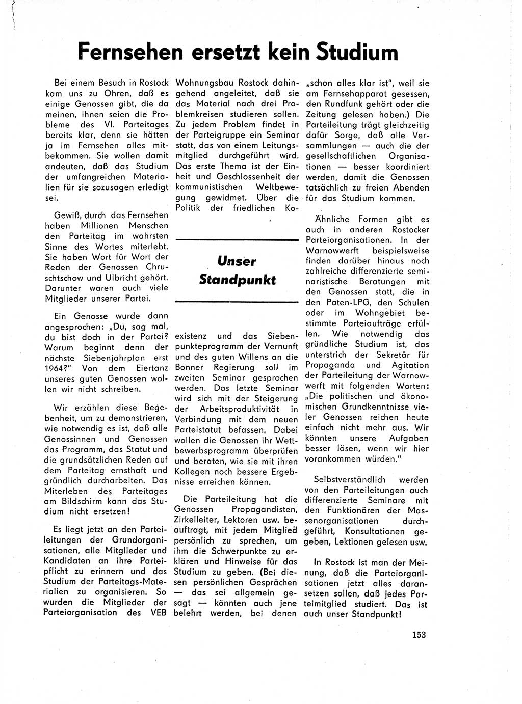Neuer Weg (NW), Organ des Zentralkomitees (ZK) der SED (Sozialistische Einheitspartei Deutschlands) für Fragen des Parteilebens, 18. Jahrgang [Deutsche Demokratische Republik (DDR)] 1963, Seite 153 (NW ZK SED DDR 1963, S. 153)