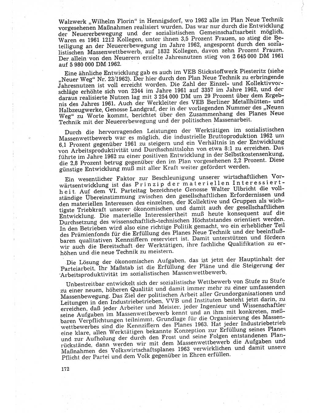 Neuer Weg (NW), Organ des Zentralkomitees (ZK) der SED (Sozialistische Einheitspartei Deutschlands) für Fragen des Parteilebens, 18. Jahrgang [Deutsche Demokratische Republik (DDR)] 1963, Seite 172 (NW ZK SED DDR 1963, S. 172)