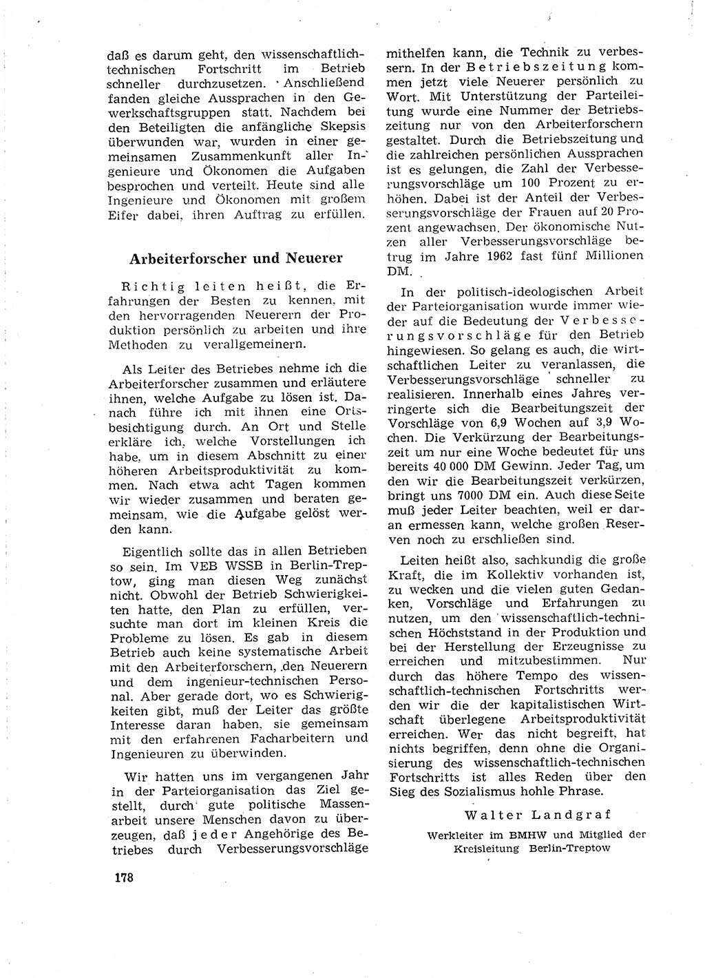 Neuer Weg (NW), Organ des Zentralkomitees (ZK) der SED (Sozialistische Einheitspartei Deutschlands) für Fragen des Parteilebens, 18. Jahrgang [Deutsche Demokratische Republik (DDR)] 1963, Seite 178 (NW ZK SED DDR 1963, S. 178)