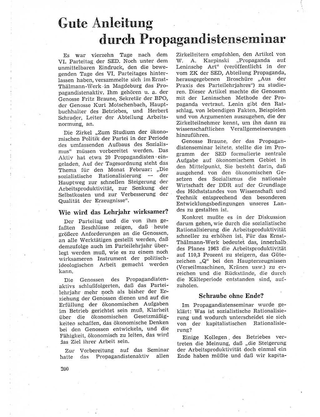 Neuer Weg (NW), Organ des Zentralkomitees (ZK) der SED (Sozialistische Einheitspartei Deutschlands) für Fragen des Parteilebens, 18. Jahrgang [Deutsche Demokratische Republik (DDR)] 1963, Seite 200 (NW ZK SED DDR 1963, S. 200)
