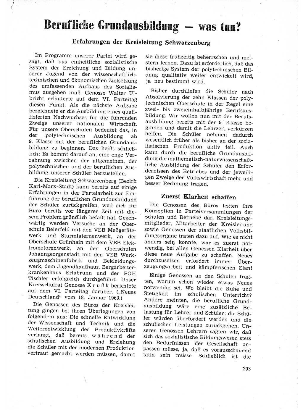 Neuer Weg (NW), Organ des Zentralkomitees (ZK) der SED (Sozialistische Einheitspartei Deutschlands) für Fragen des Parteilebens, 18. Jahrgang [Deutsche Demokratische Republik (DDR)] 1963, Seite 203 (NW ZK SED DDR 1963, S. 203)