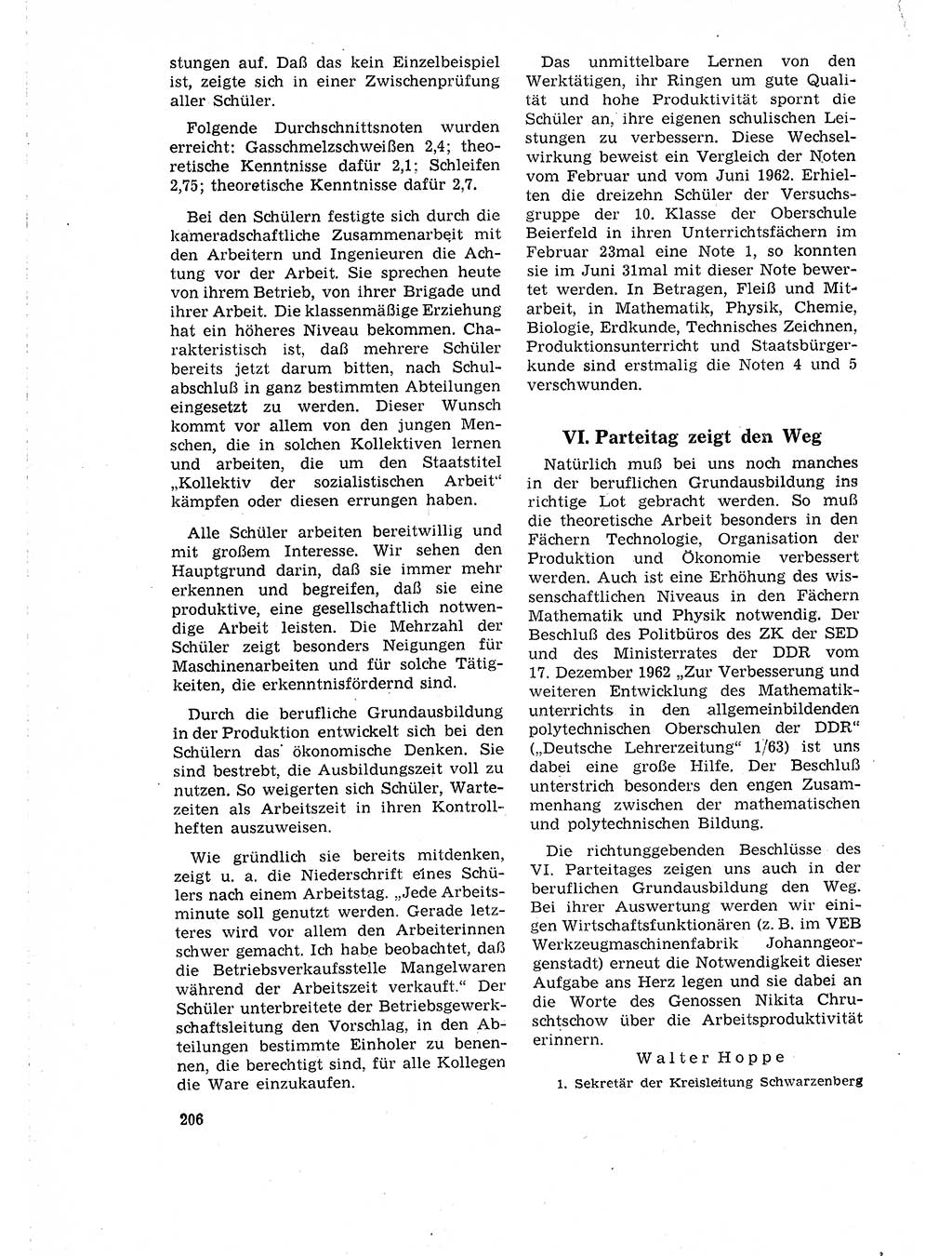 Neuer Weg (NW), Organ des Zentralkomitees (ZK) der SED (Sozialistische Einheitspartei Deutschlands) für Fragen des Parteilebens, 18. Jahrgang [Deutsche Demokratische Republik (DDR)] 1963, Seite 206 (NW ZK SED DDR 1963, S. 206)