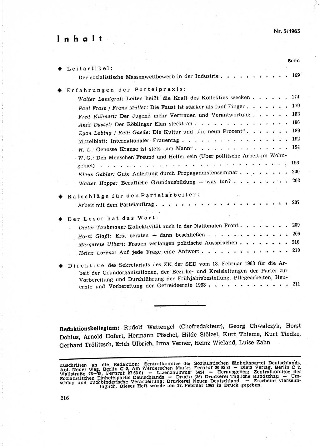 Neuer Weg (NW), Organ des Zentralkomitees (ZK) der SED (Sozialistische Einheitspartei Deutschlands) für Fragen des Parteilebens, 18. Jahrgang [Deutsche Demokratische Republik (DDR)] 1963, Seite 216 (NW ZK SED DDR 1963, S. 216)