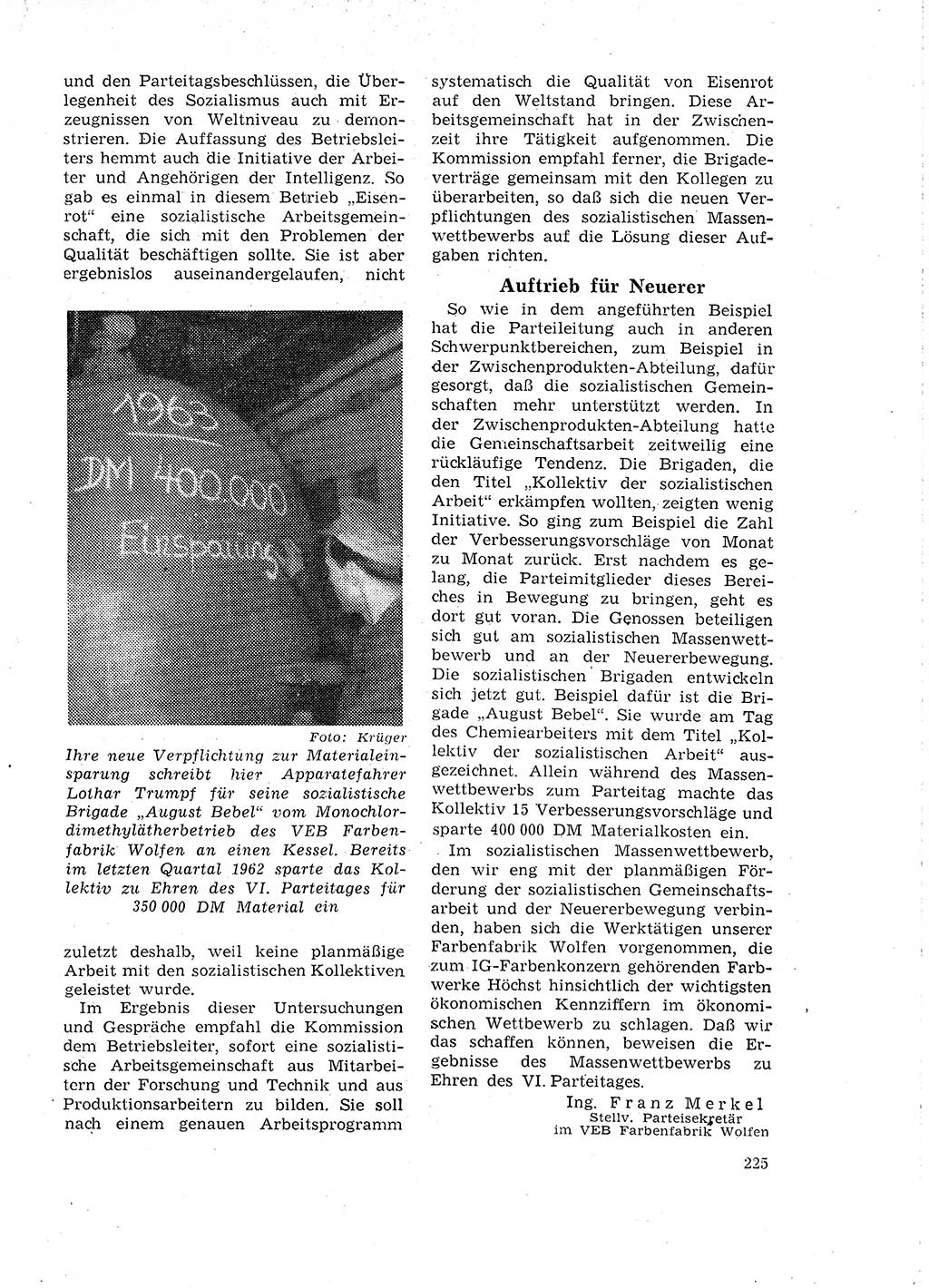 Neuer Weg (NW), Organ des Zentralkomitees (ZK) der SED (Sozialistische Einheitspartei Deutschlands) für Fragen des Parteilebens, 18. Jahrgang [Deutsche Demokratische Republik (DDR)] 1963, Seite 225 (NW ZK SED DDR 1963, S. 225)