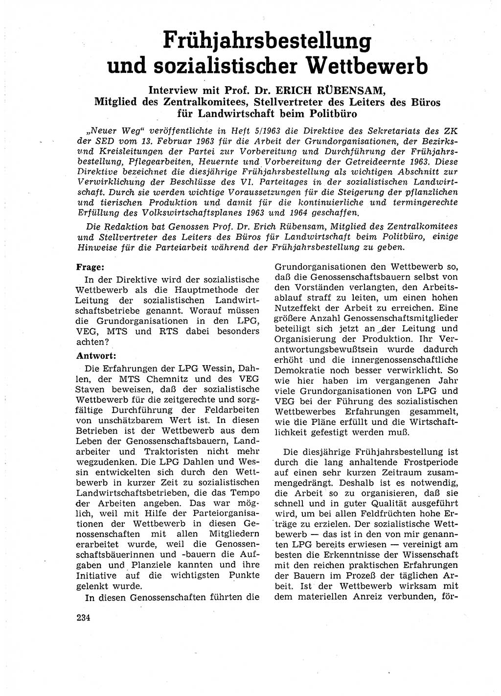 Neuer Weg (NW), Organ des Zentralkomitees (ZK) der SED (Sozialistische Einheitspartei Deutschlands) für Fragen des Parteilebens, 18. Jahrgang [Deutsche Demokratische Republik (DDR)] 1963, Seite 234 (NW ZK SED DDR 1963, S. 234)