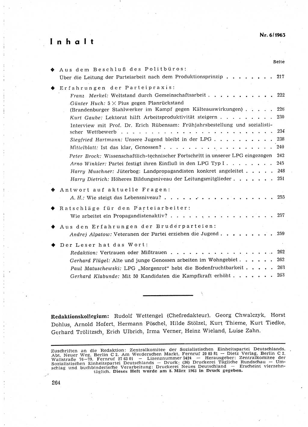 Neuer Weg (NW), Organ des Zentralkomitees (ZK) der SED (Sozialistische Einheitspartei Deutschlands) für Fragen des Parteilebens, 18. Jahrgang [Deutsche Demokratische Republik (DDR)] 1963, Seite 264 (NW ZK SED DDR 1963, S. 264)