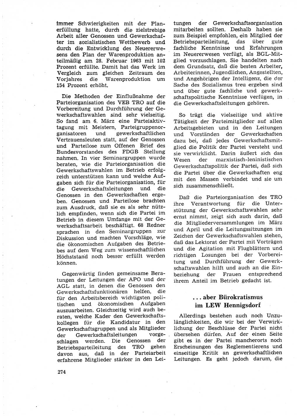 Neuer Weg (NW), Organ des Zentralkomitees (ZK) der SED (Sozialistische Einheitspartei Deutschlands) für Fragen des Parteilebens, 18. Jahrgang [Deutsche Demokratische Republik (DDR)] 1963, Seite 274 (NW ZK SED DDR 1963, S. 274)