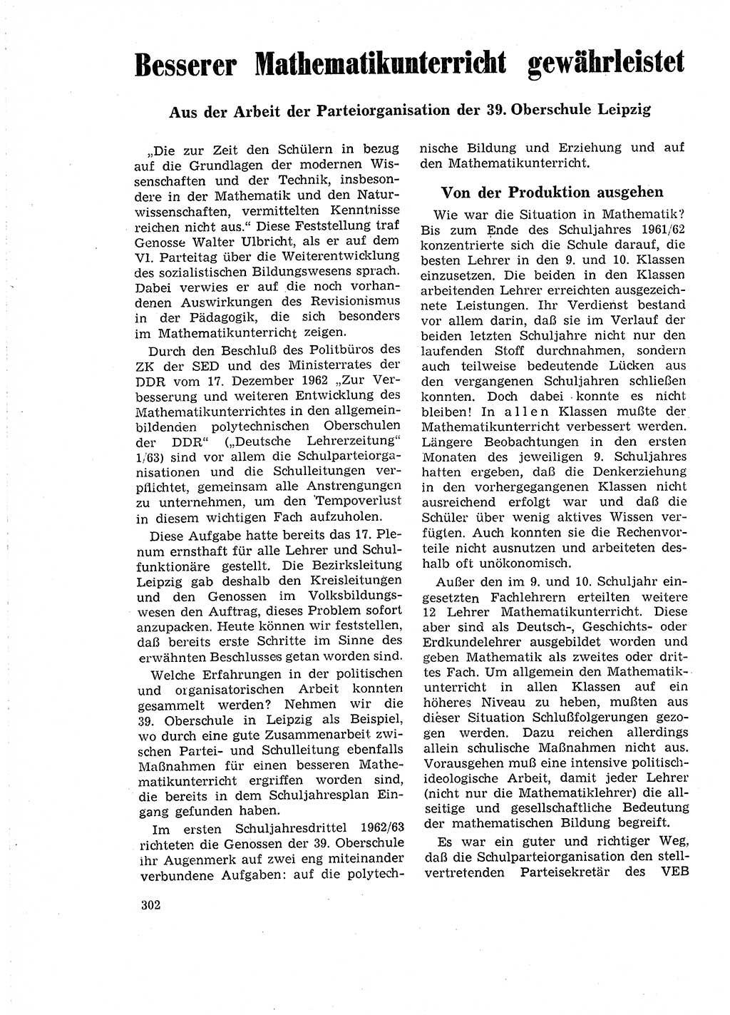 Neuer Weg (NW), Organ des Zentralkomitees (ZK) der SED (Sozialistische Einheitspartei Deutschlands) für Fragen des Parteilebens, 18. Jahrgang [Deutsche Demokratische Republik (DDR)] 1963, Seite 302 (NW ZK SED DDR 1963, S. 302)