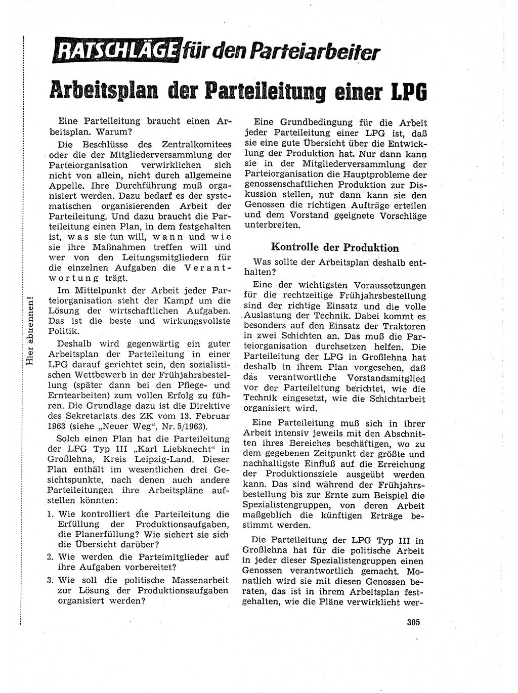 Neuer Weg (NW), Organ des Zentralkomitees (ZK) der SED (Sozialistische Einheitspartei Deutschlands) für Fragen des Parteilebens, 18. Jahrgang [Deutsche Demokratische Republik (DDR)] 1963, Seite 305 (NW ZK SED DDR 1963, S. 305)