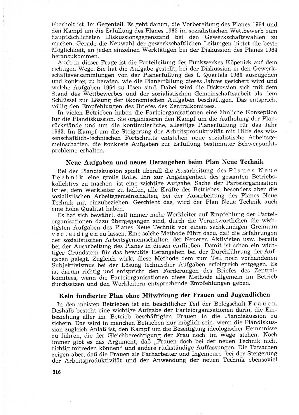 Neuer Weg (NW), Organ des Zentralkomitees (ZK) der SED (Sozialistische Einheitspartei Deutschlands) für Fragen des Parteilebens, 18. Jahrgang [Deutsche Demokratische Republik (DDR)] 1963, Seite 316 (NW ZK SED DDR 1963, S. 316)