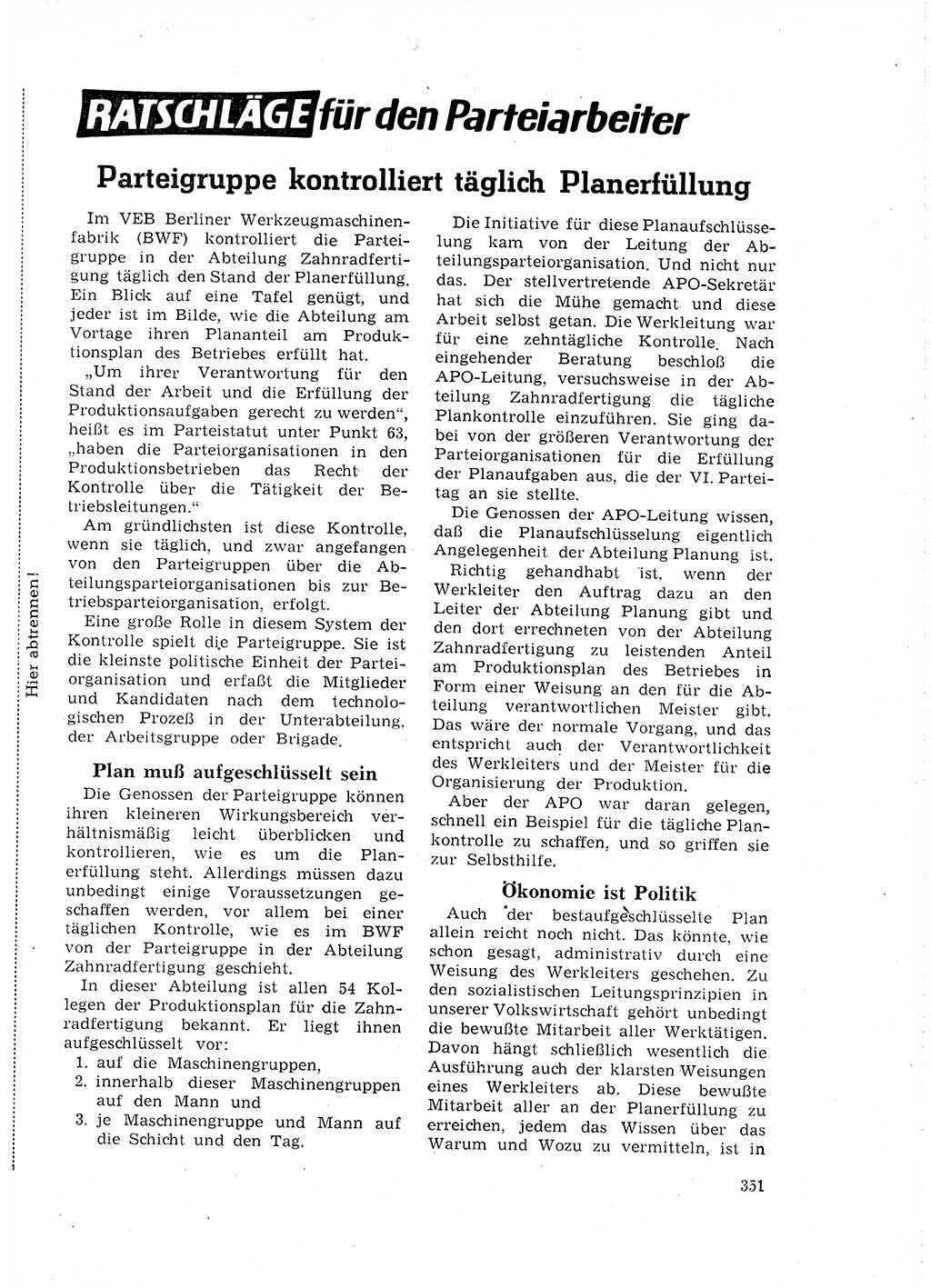 Neuer Weg (NW), Organ des Zentralkomitees (ZK) der SED (Sozialistische Einheitspartei Deutschlands) für Fragen des Parteilebens, 18. Jahrgang [Deutsche Demokratische Republik (DDR)] 1963, Seite 351 (NW ZK SED DDR 1963, S. 351)