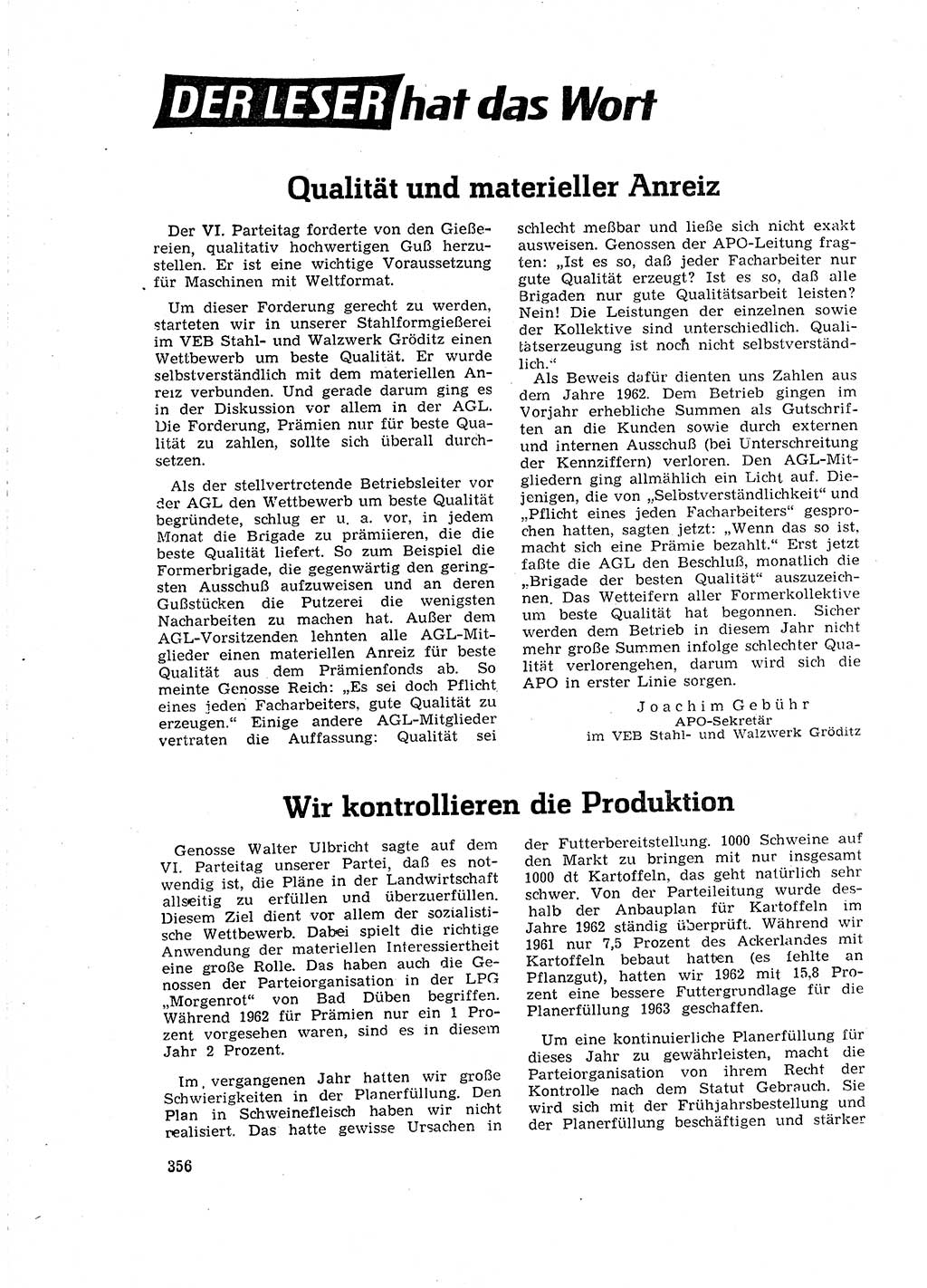 Neuer Weg (NW), Organ des Zentralkomitees (ZK) der SED (Sozialistische Einheitspartei Deutschlands) für Fragen des Parteilebens, 18. Jahrgang [Deutsche Demokratische Republik (DDR)] 1963, Seite 356 (NW ZK SED DDR 1963, S. 356)