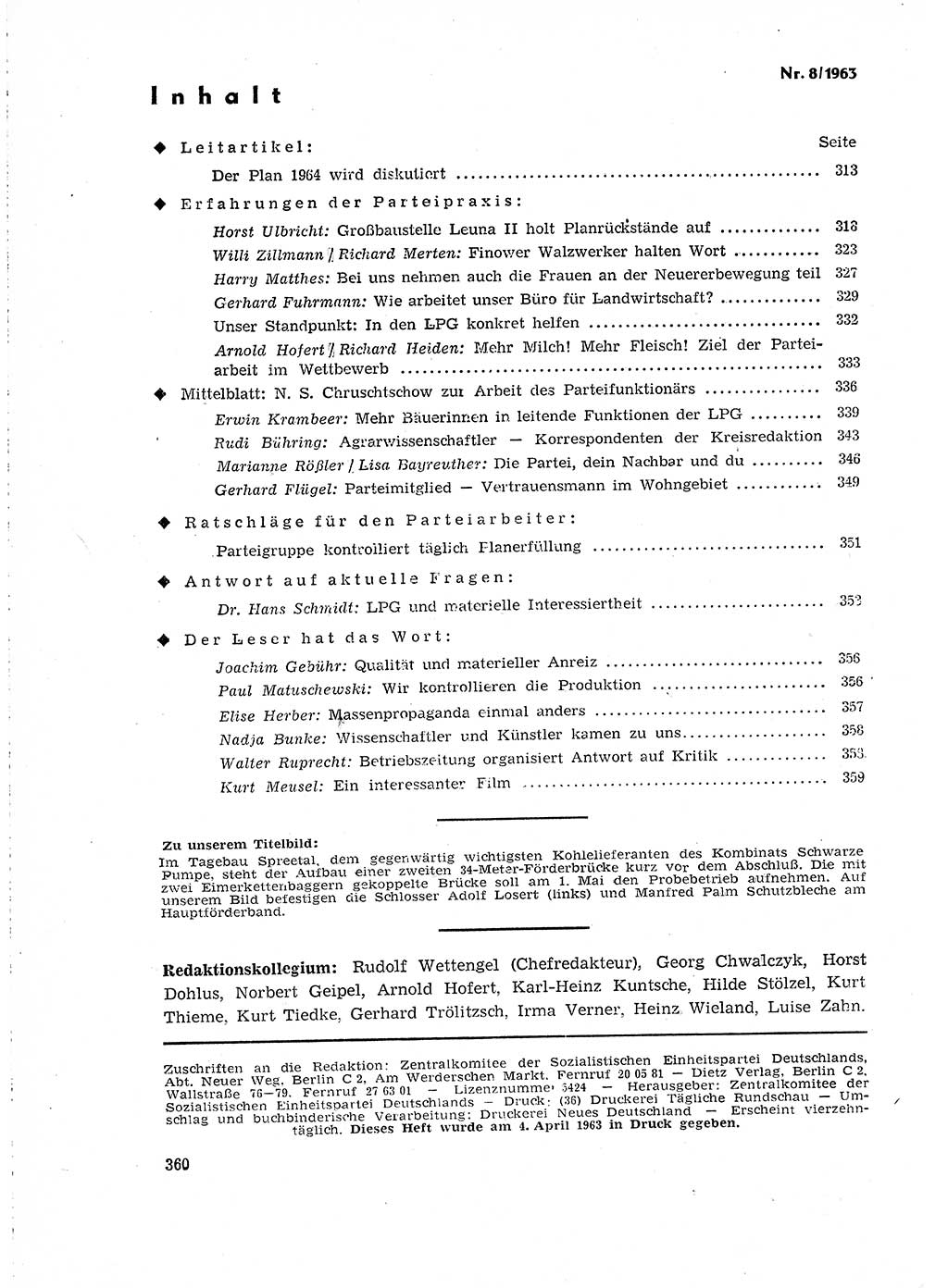 Neuer Weg (NW), Organ des Zentralkomitees (ZK) der SED (Sozialistische Einheitspartei Deutschlands) für Fragen des Parteilebens, 18. Jahrgang [Deutsche Demokratische Republik (DDR)] 1963, Seite 360 (NW ZK SED DDR 1963, S. 360)