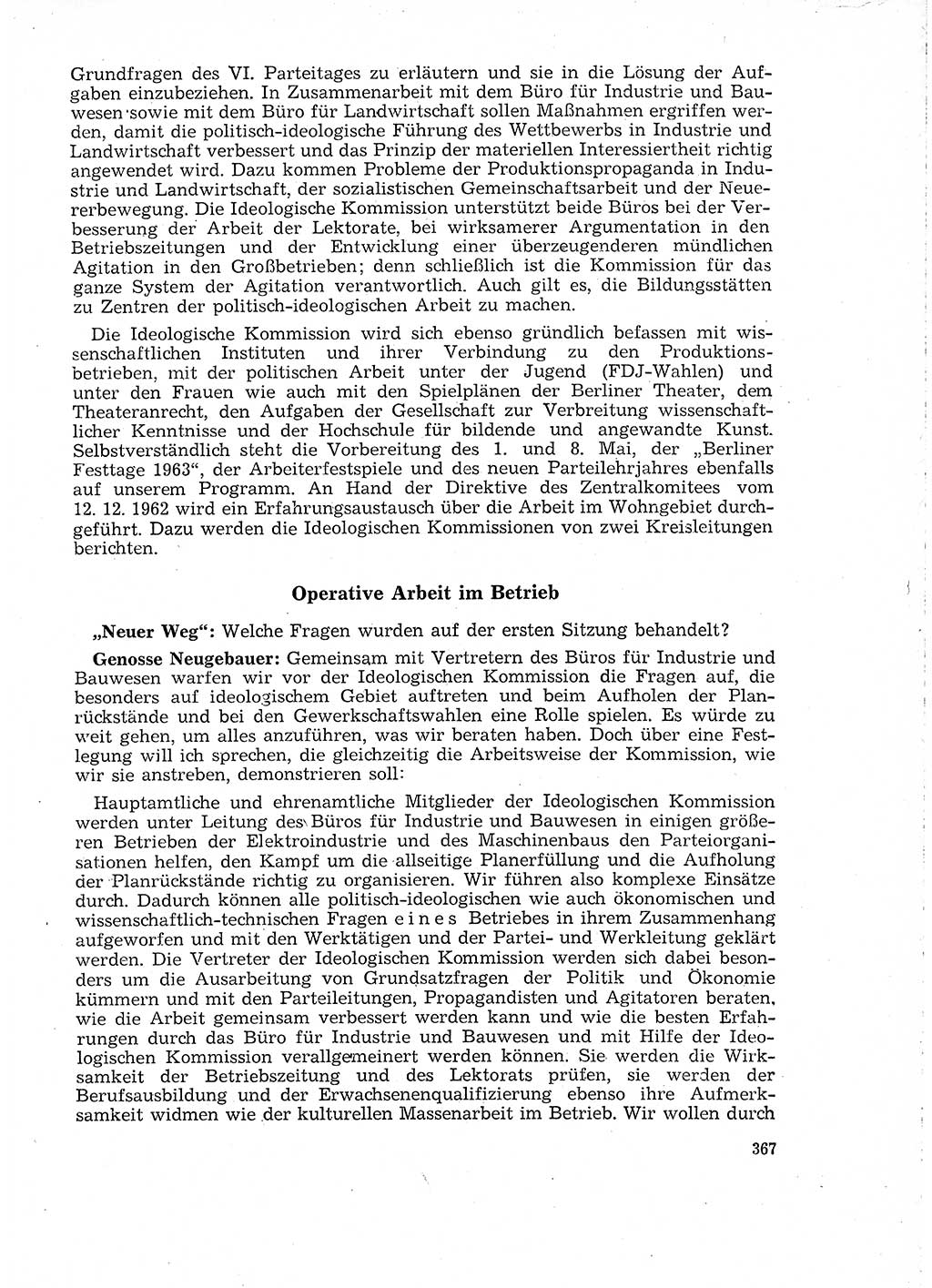 Neuer Weg (NW), Organ des Zentralkomitees (ZK) der SED (Sozialistische Einheitspartei Deutschlands) für Fragen des Parteilebens, 18. Jahrgang [Deutsche Demokratische Republik (DDR)] 1963, Seite 367 (NW ZK SED DDR 1963, S. 367)