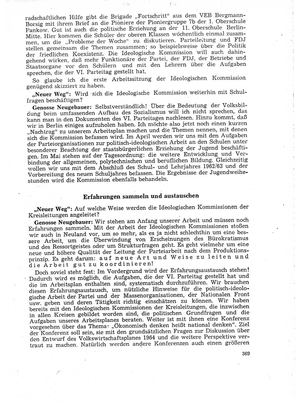 Neuer Weg (NW), Organ des Zentralkomitees (ZK) der SED (Sozialistische Einheitspartei Deutschlands) für Fragen des Parteilebens, 18. Jahrgang [Deutsche Demokratische Republik (DDR)] 1963, Seite 369 (NW ZK SED DDR 1963, S. 369)