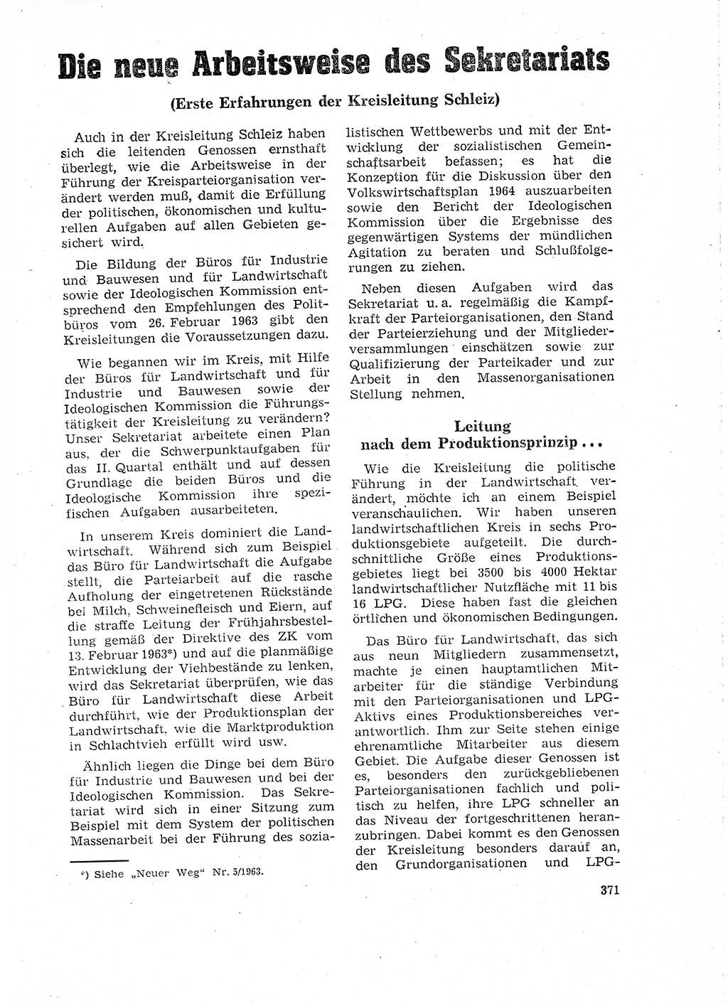 Neuer Weg (NW), Organ des Zentralkomitees (ZK) der SED (Sozialistische Einheitspartei Deutschlands) für Fragen des Parteilebens, 18. Jahrgang [Deutsche Demokratische Republik (DDR)] 1963, Seite 371 (NW ZK SED DDR 1963, S. 371)