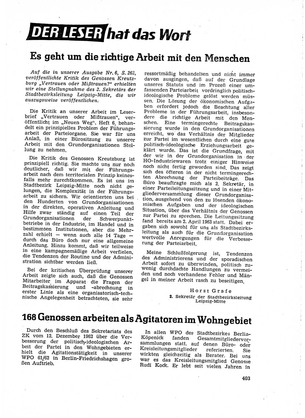 Neuer Weg (NW), Organ des Zentralkomitees (ZK) der SED (Sozialistische Einheitspartei Deutschlands) für Fragen des Parteilebens, 18. Jahrgang [Deutsche Demokratische Republik (DDR)] 1963, Seite 403 (NW ZK SED DDR 1963, S. 403)