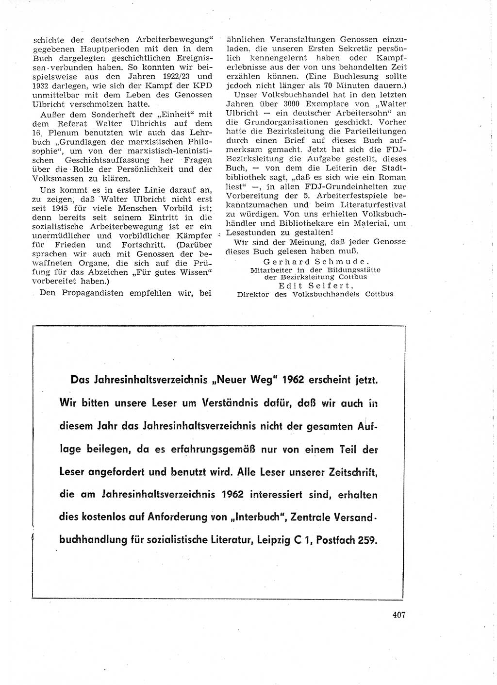 Neuer Weg (NW), Organ des Zentralkomitees (ZK) der SED (Sozialistische Einheitspartei Deutschlands) für Fragen des Parteilebens, 18. Jahrgang [Deutsche Demokratische Republik (DDR)] 1963, Seite 407 (NW ZK SED DDR 1963, S. 407)