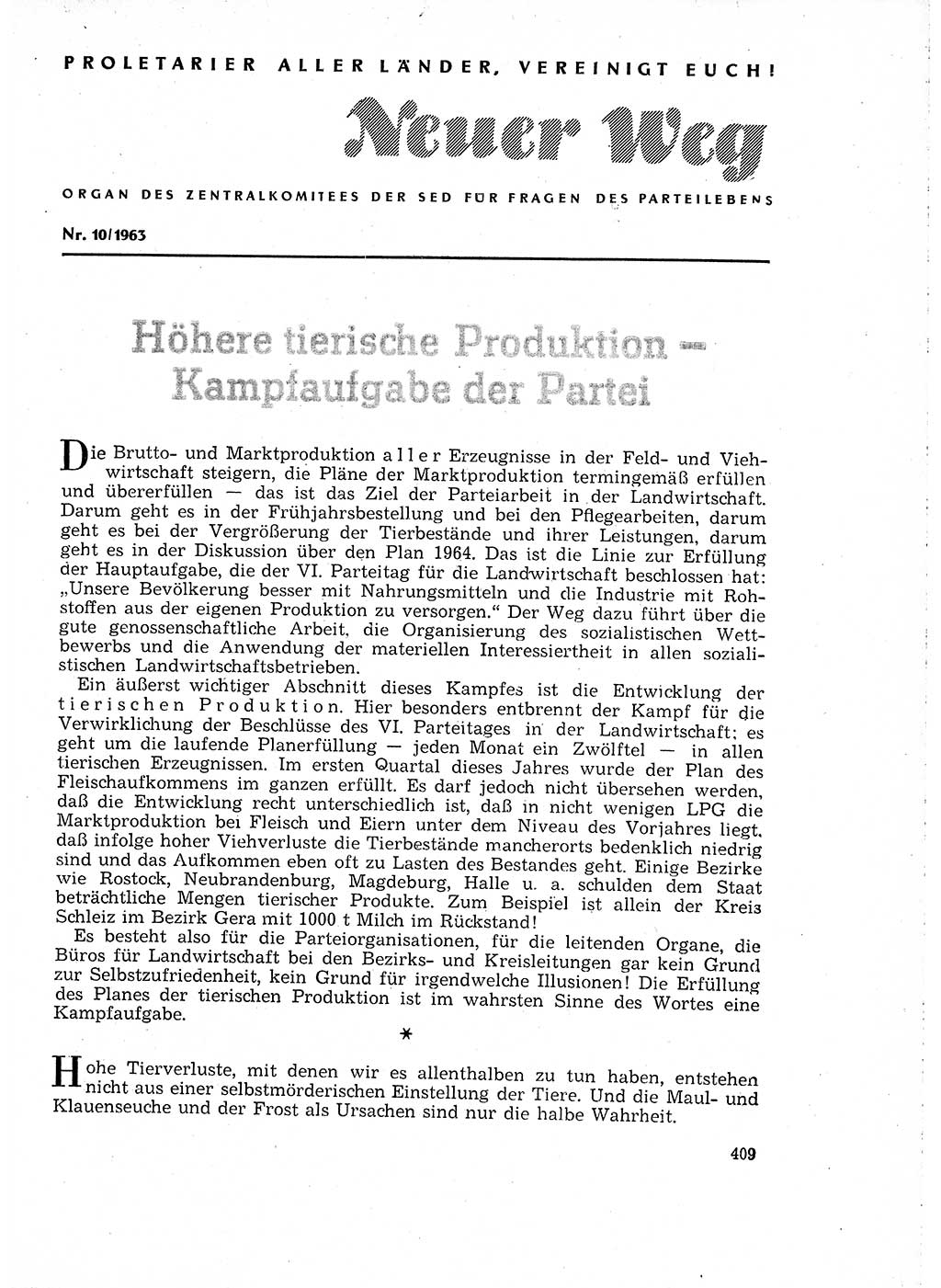 Neuer Weg (NW), Organ des Zentralkomitees (ZK) der SED (Sozialistische Einheitspartei Deutschlands) für Fragen des Parteilebens, 18. Jahrgang [Deutsche Demokratische Republik (DDR)] 1963, Seite 409 (NW ZK SED DDR 1963, S. 409)