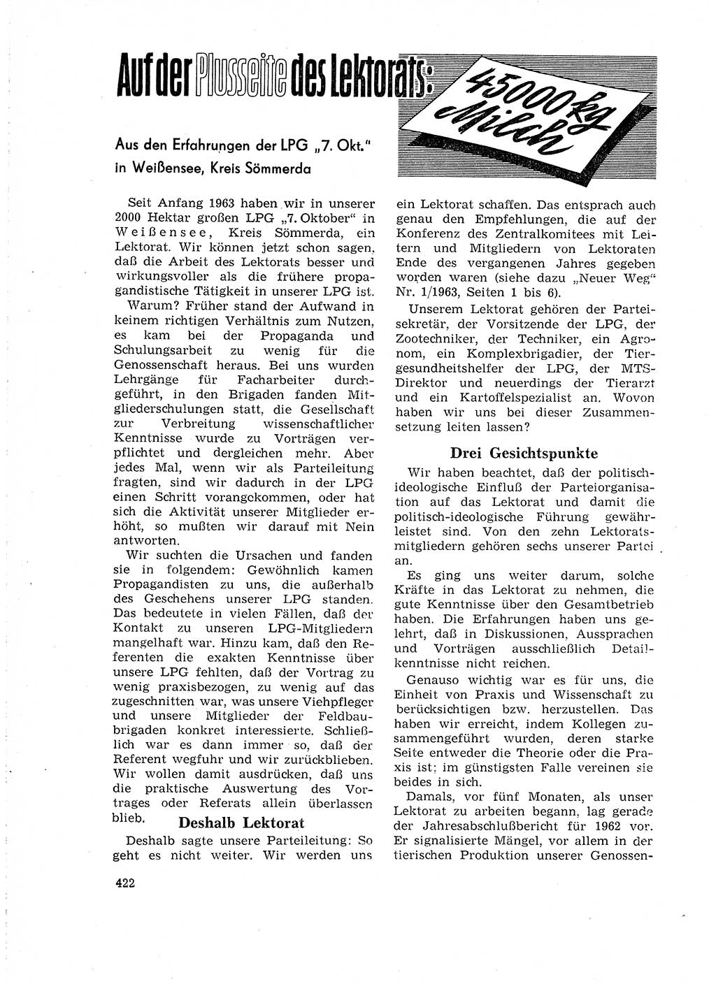 Neuer Weg (NW), Organ des Zentralkomitees (ZK) der SED (Sozialistische Einheitspartei Deutschlands) für Fragen des Parteilebens, 18. Jahrgang [Deutsche Demokratische Republik (DDR)] 1963, Seite 422 (NW ZK SED DDR 1963, S. 422)