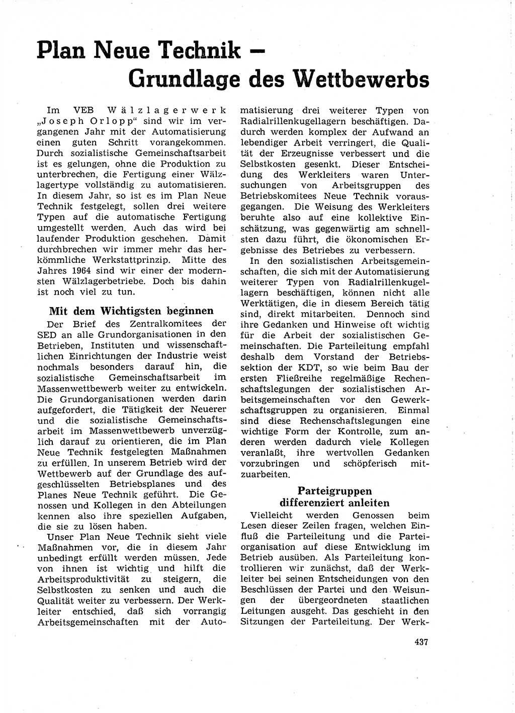 Neuer Weg (NW), Organ des Zentralkomitees (ZK) der SED (Sozialistische Einheitspartei Deutschlands) für Fragen des Parteilebens, 18. Jahrgang [Deutsche Demokratische Republik (DDR)] 1963, Seite 437 (NW ZK SED DDR 1963, S. 437)
