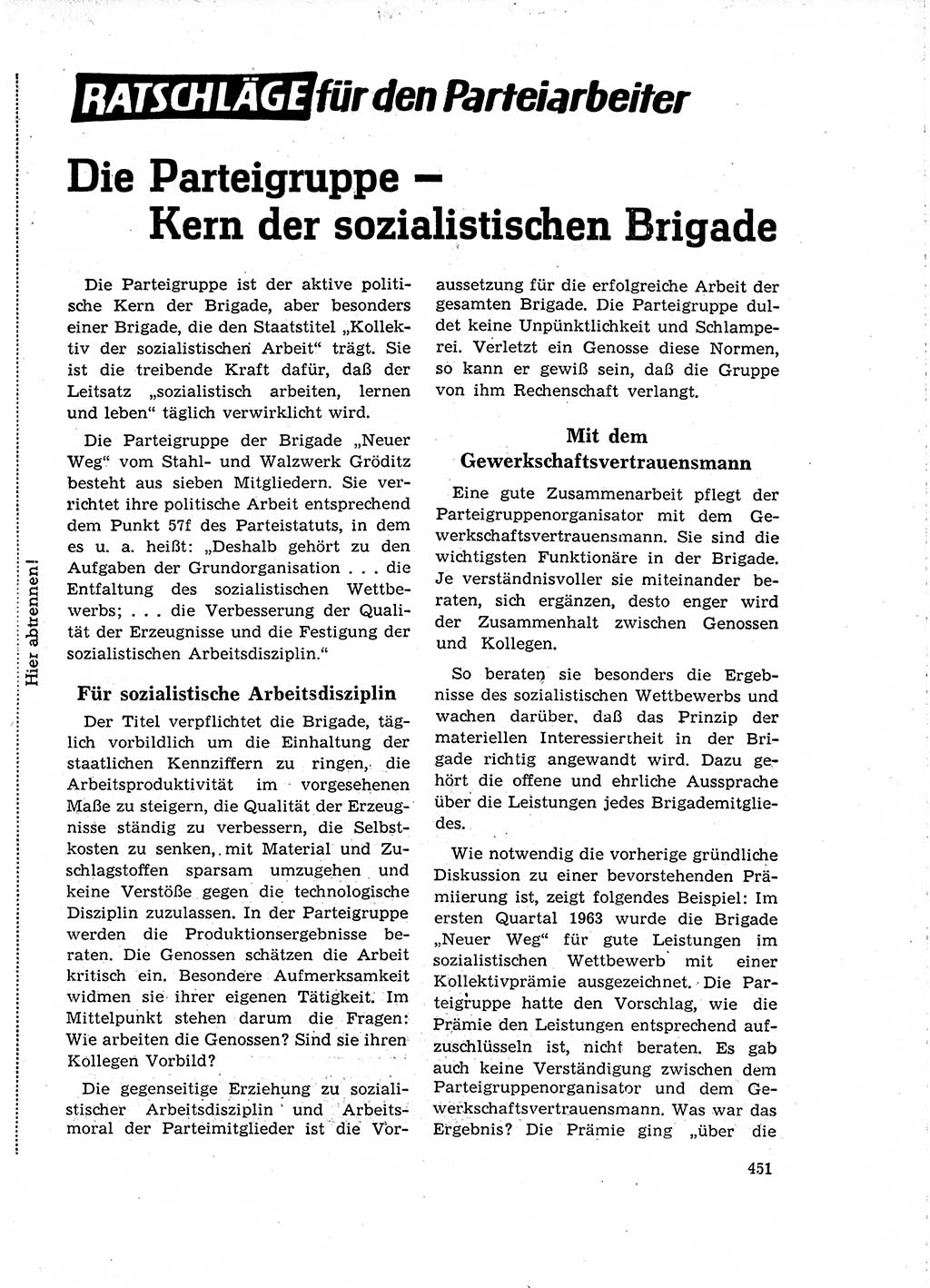 Neuer Weg (NW), Organ des Zentralkomitees (ZK) der SED (Sozialistische Einheitspartei Deutschlands) für Fragen des Parteilebens, 18. Jahrgang [Deutsche Demokratische Republik (DDR)] 1963, Seite 451 (NW ZK SED DDR 1963, S. 451)