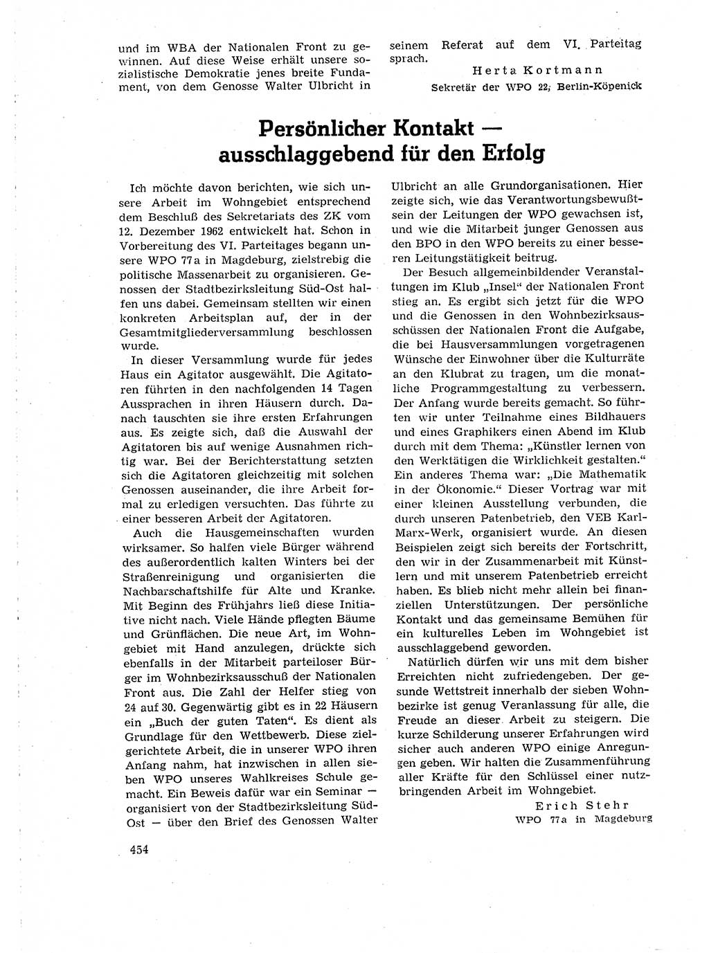 Neuer Weg (NW), Organ des Zentralkomitees (ZK) der SED (Sozialistische Einheitspartei Deutschlands) für Fragen des Parteilebens, 18. Jahrgang [Deutsche Demokratische Republik (DDR)] 1963, Seite 454 (NW ZK SED DDR 1963, S. 454)