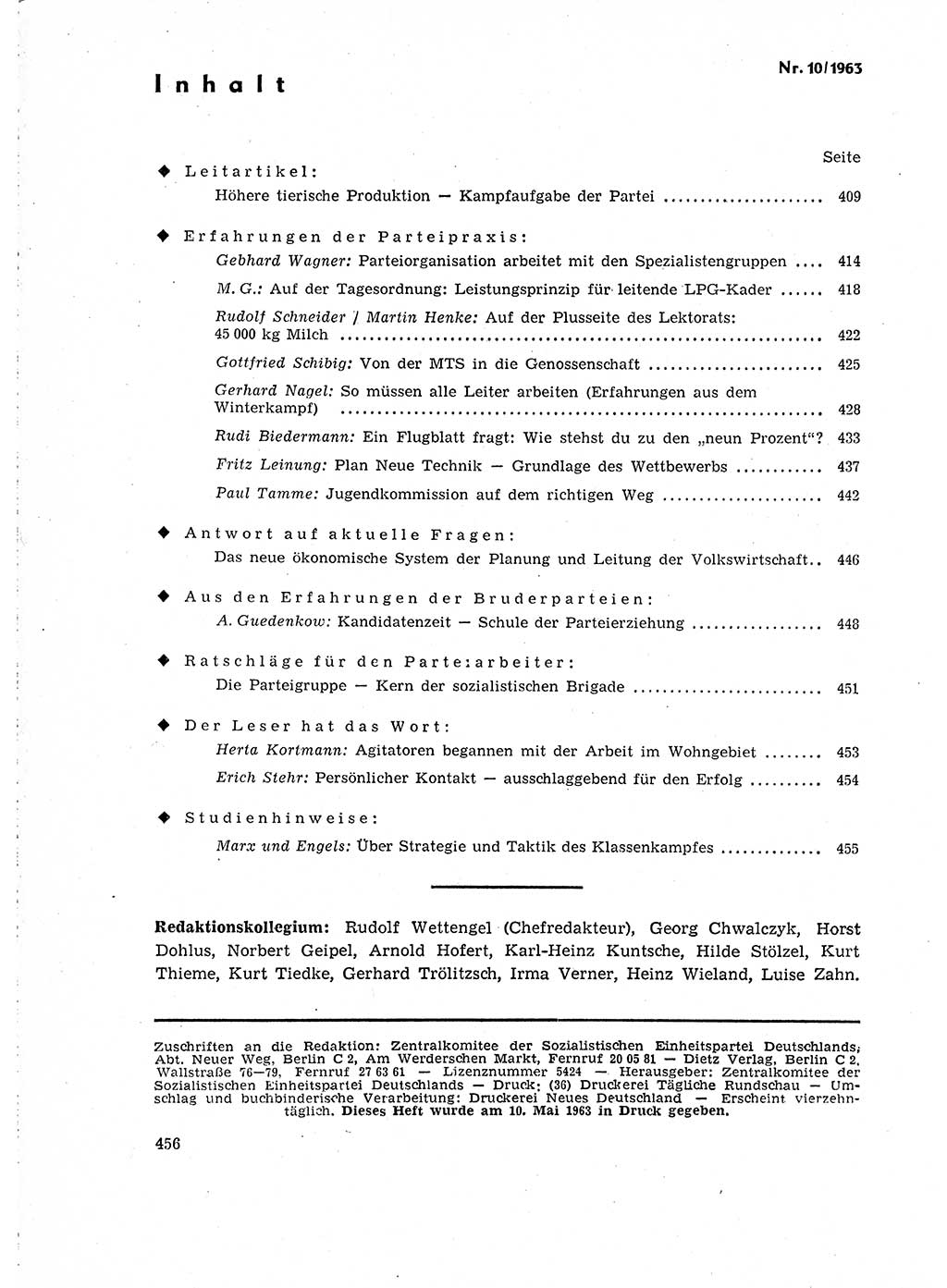 Neuer Weg (NW), Organ des Zentralkomitees (ZK) der SED (Sozialistische Einheitspartei Deutschlands) für Fragen des Parteilebens, 18. Jahrgang [Deutsche Demokratische Republik (DDR)] 1963, Seite 456 (NW ZK SED DDR 1963, S. 456)